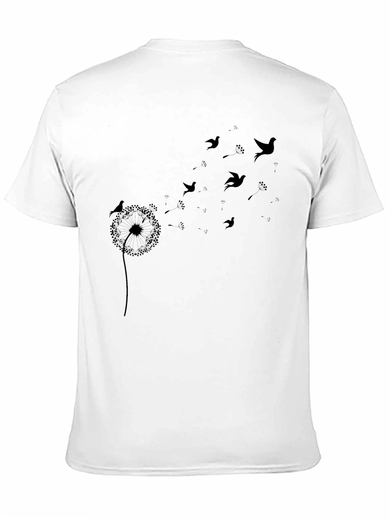 Black Dandelion Bird Print Black T-Shirt view 11