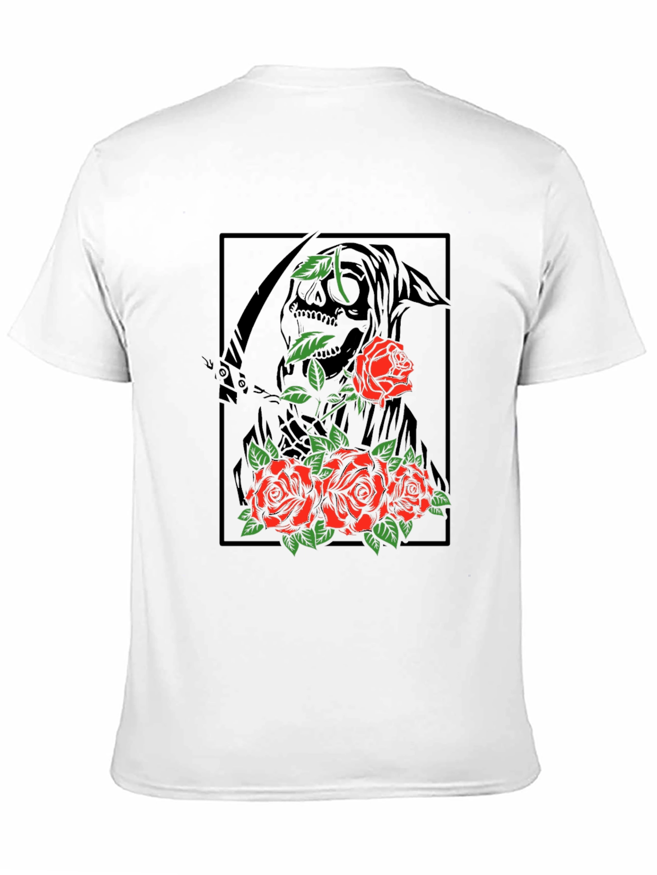 Black Grim Reaper Roses Graphic Print T-Shirt view 11