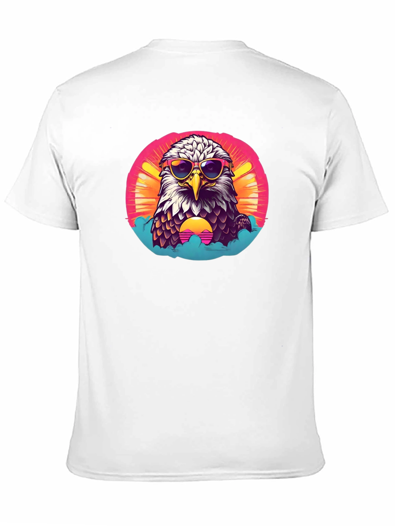 Black Cool Eagle Graphic Tee - Retro Sunset Design view 11