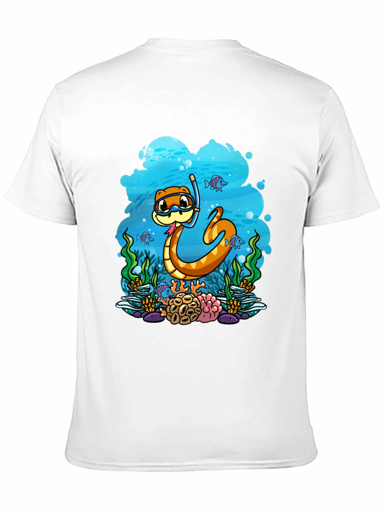 Black Cartoon Snorkeling Snake Graphic Tee view 11