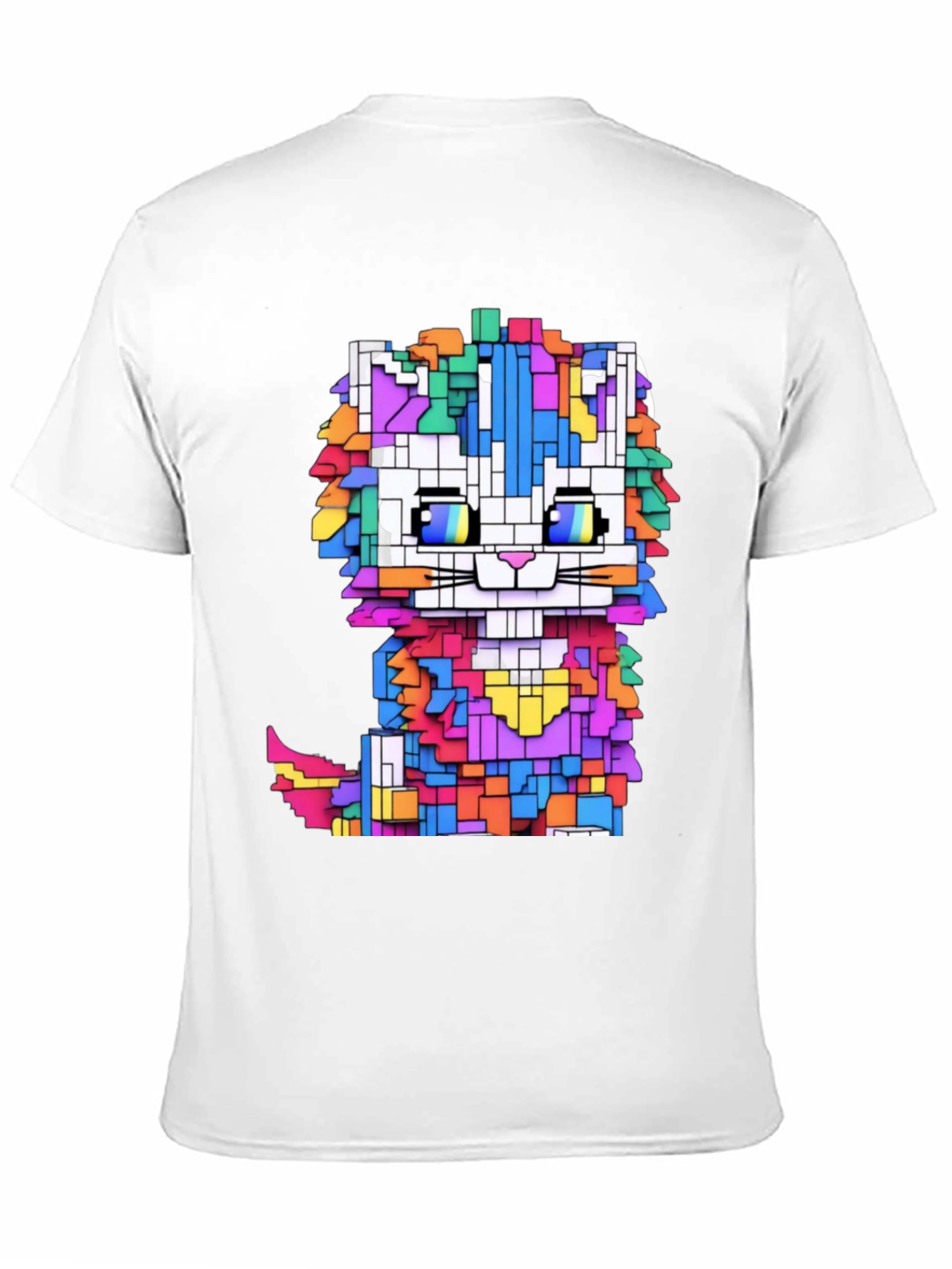 Black Pixel Cat T-Shirt - Funky Geometric Design view 11