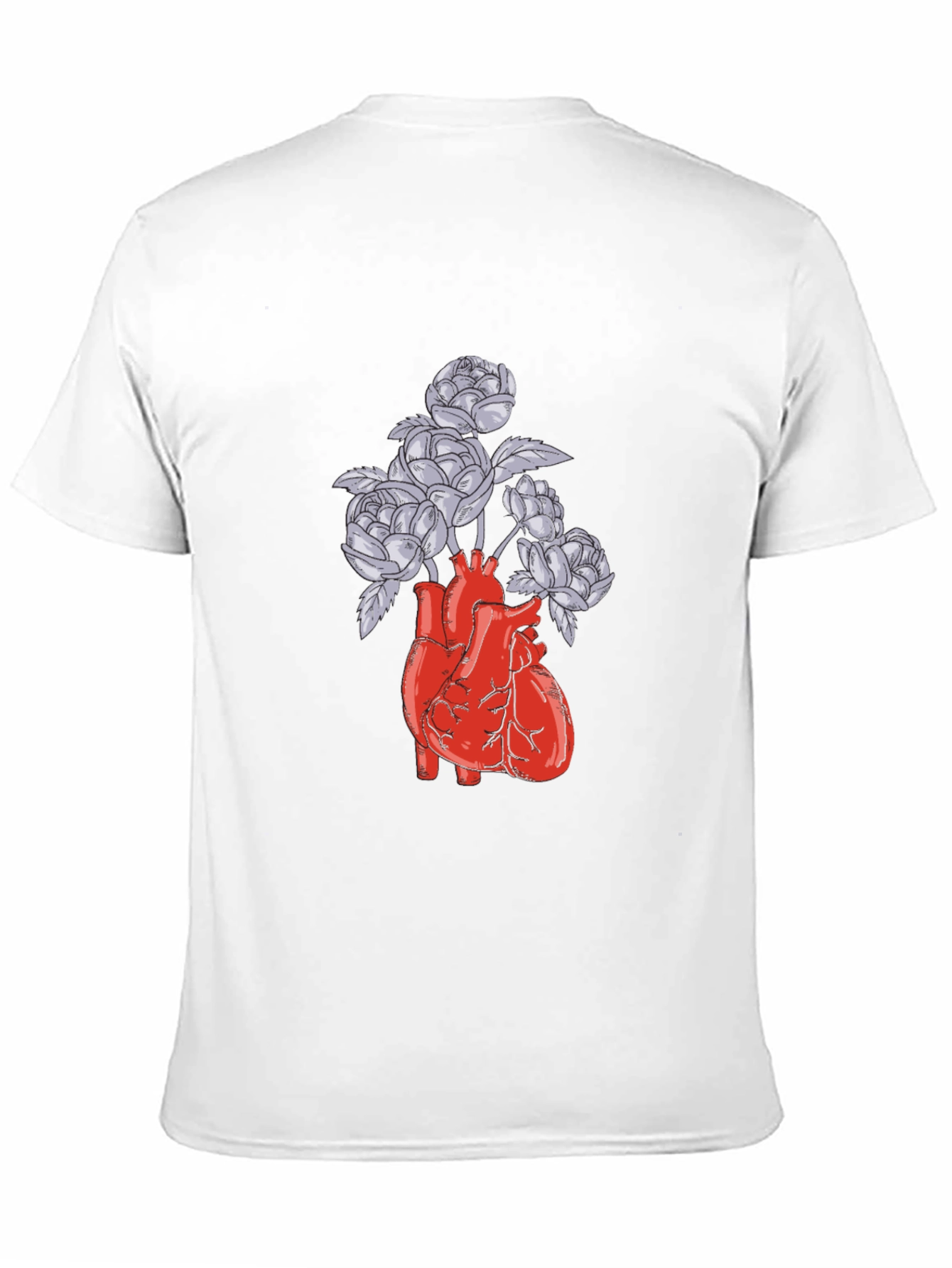 Black Anatomical Heart and Flowers Graphic T-Shirt view 11