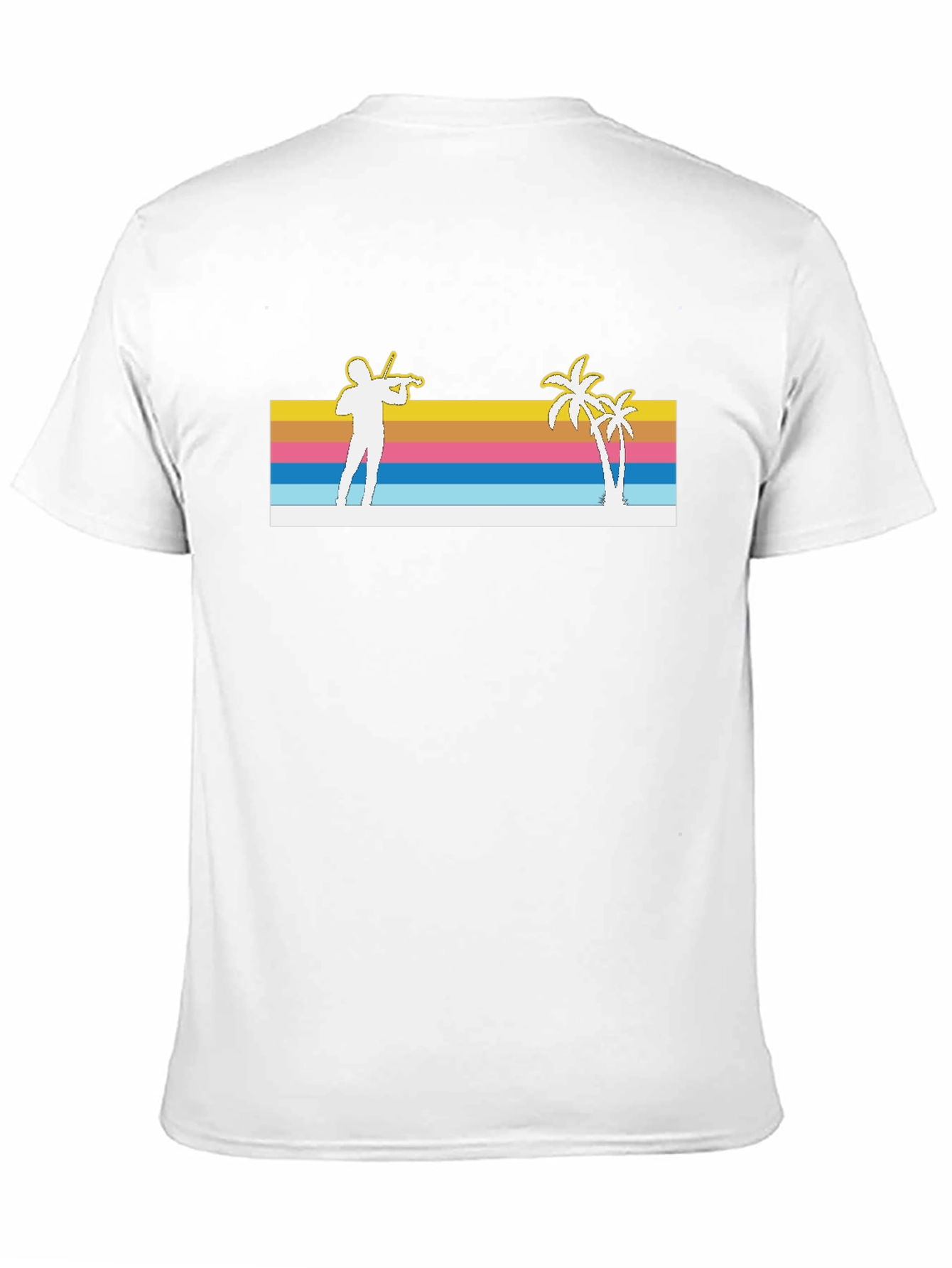 Black Retro Violinist & Palm Trees Black T-Shirt view 11