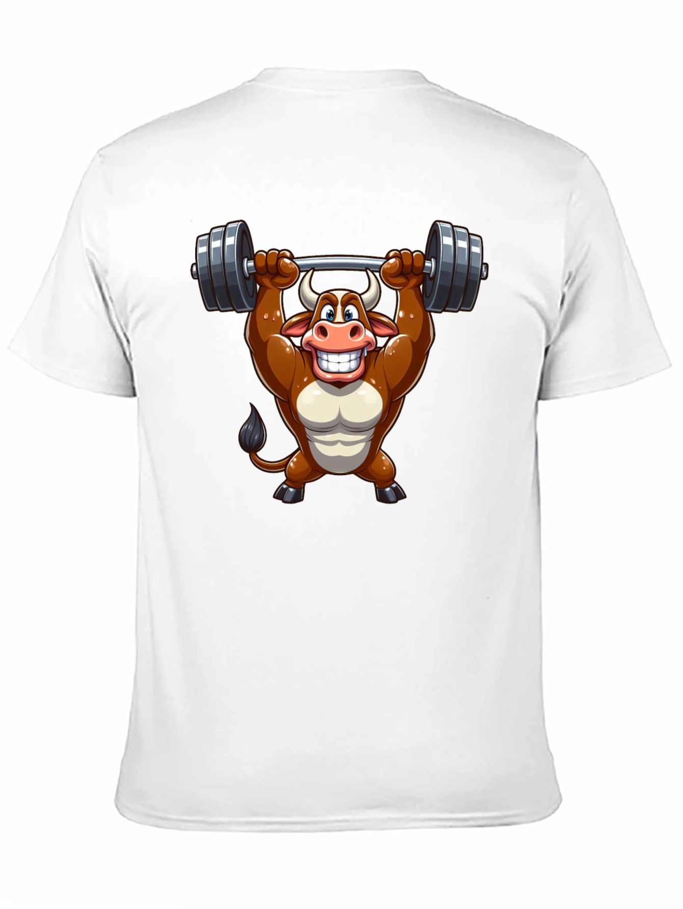 Black Funny Bull Lifting Weights T-Shirt view 11