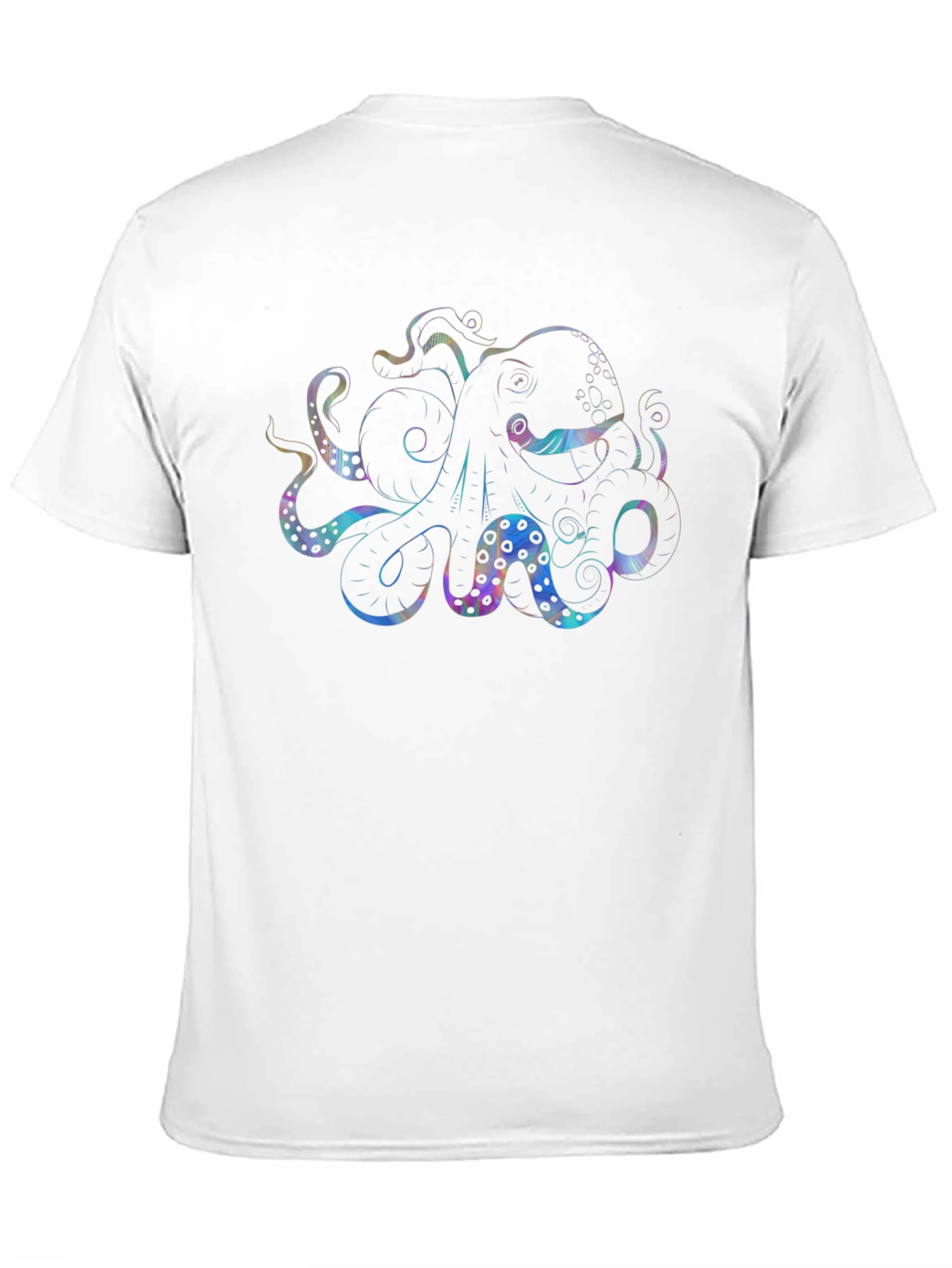 Black Men's Black T-Shirt with Holographic Octopus Graphic view 11