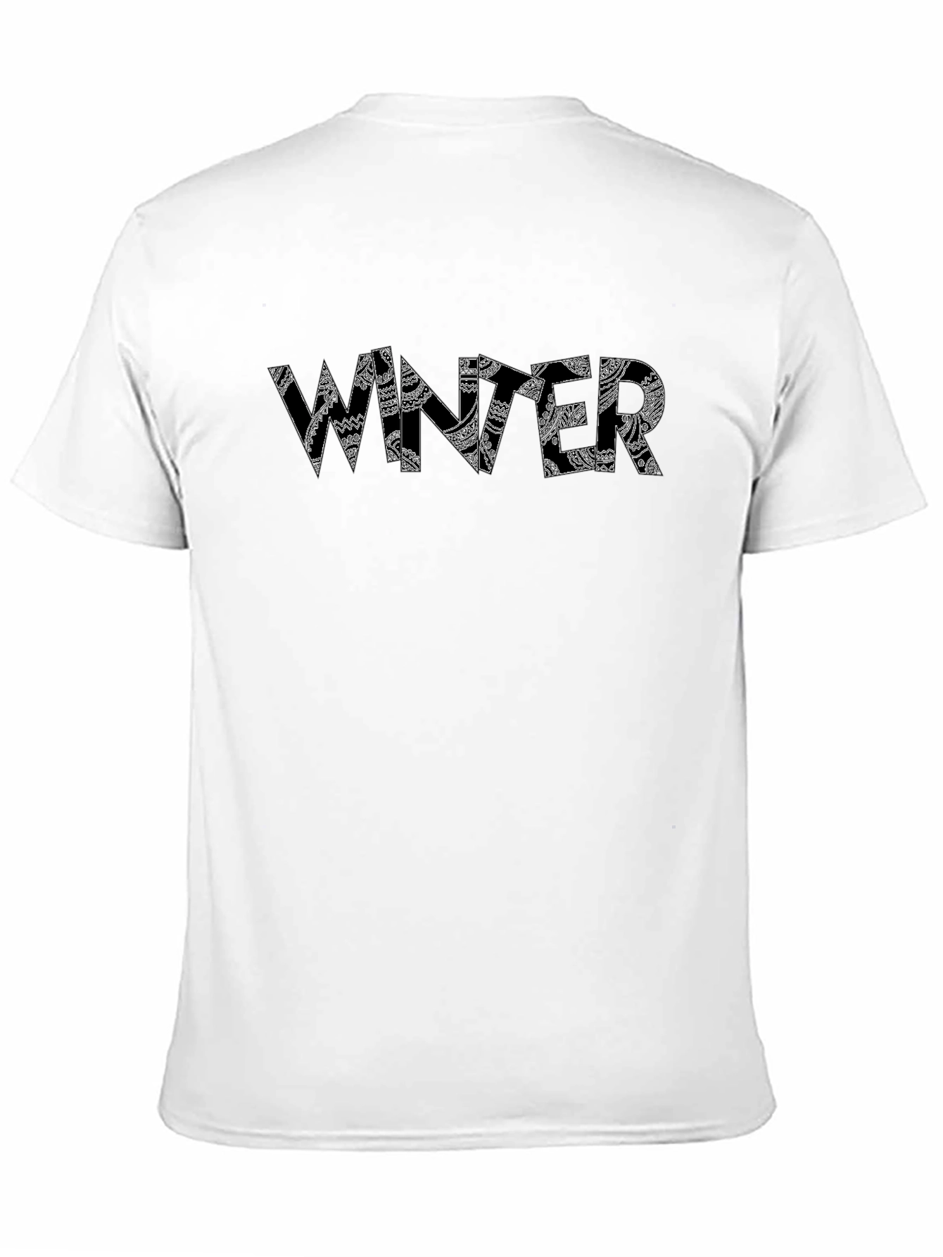 Black Winter Pattern Print Black T-Shirt view 11