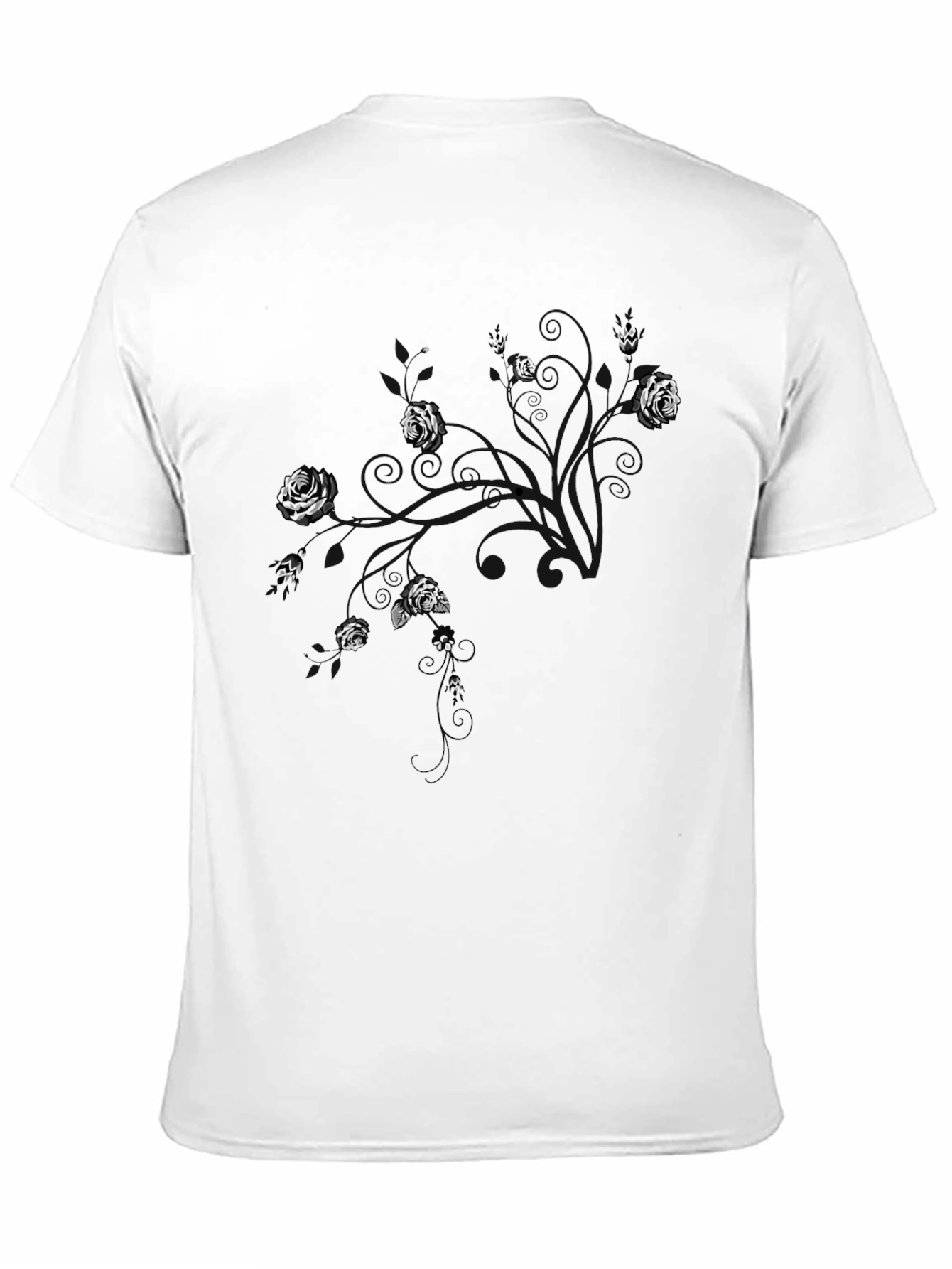 Black Men's Black T-Shirt with Floral Abstract Design view 11