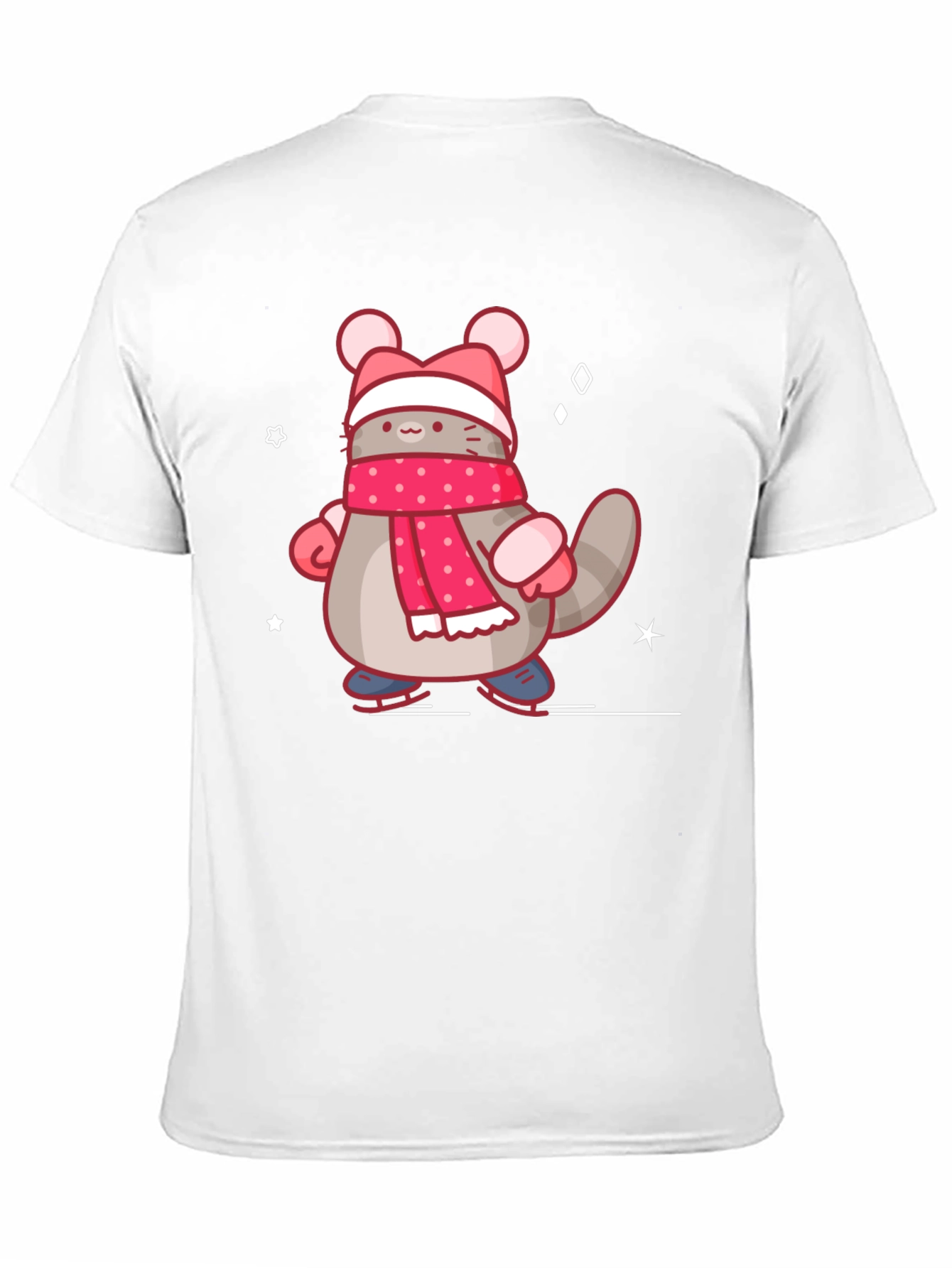Black Cute Cartoon Cat in Winter Gear T-Shirt view 11