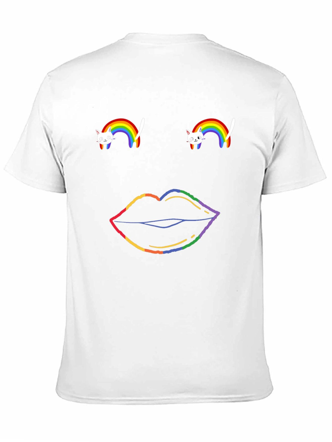 Black Rainbow Cat & Lips Graphic Tee - Black Cotton T-Shirt view 11