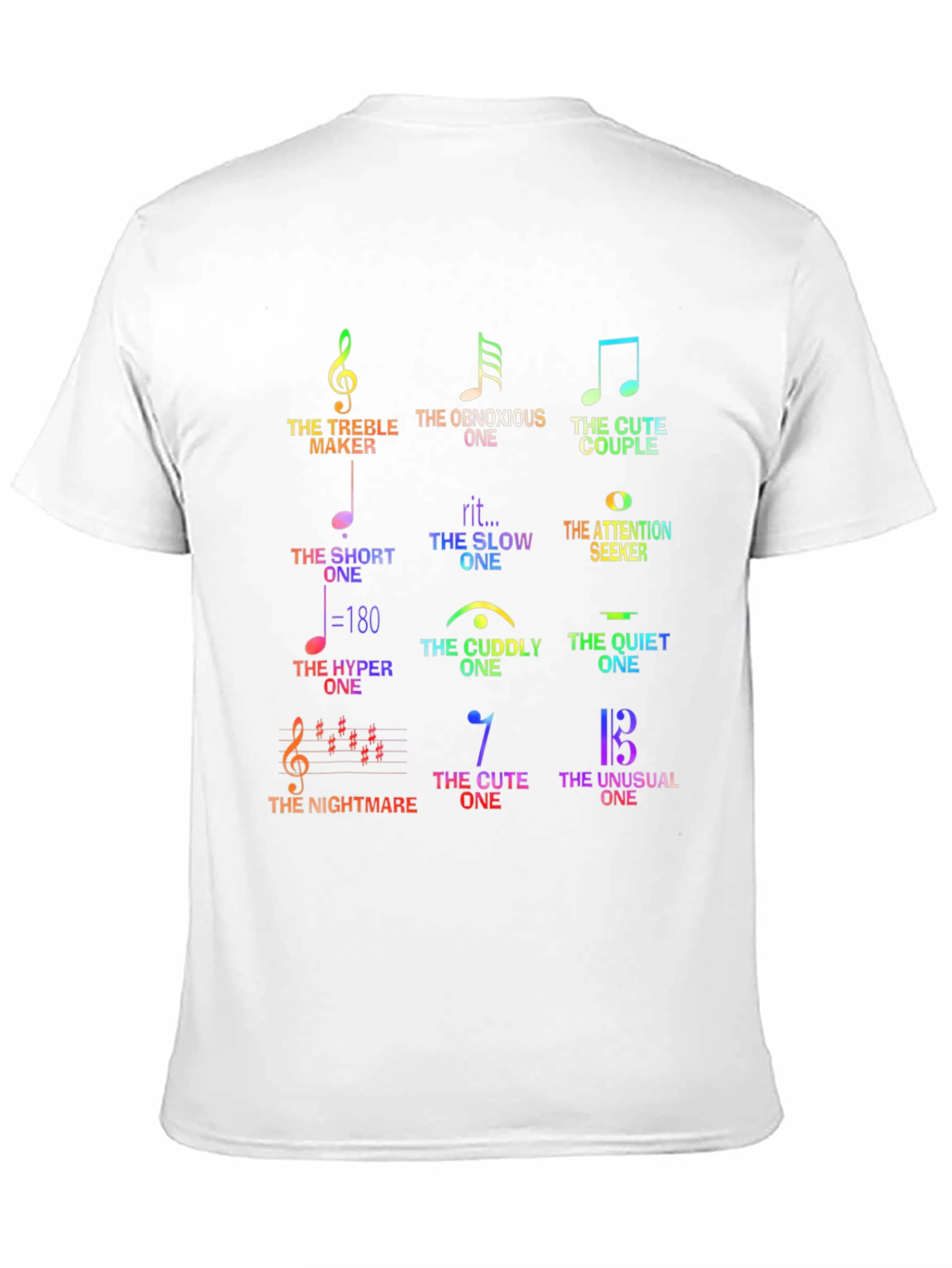 Black Musical Humor Graphic Tee - 'The Music Note Personalities' Shirt view 11