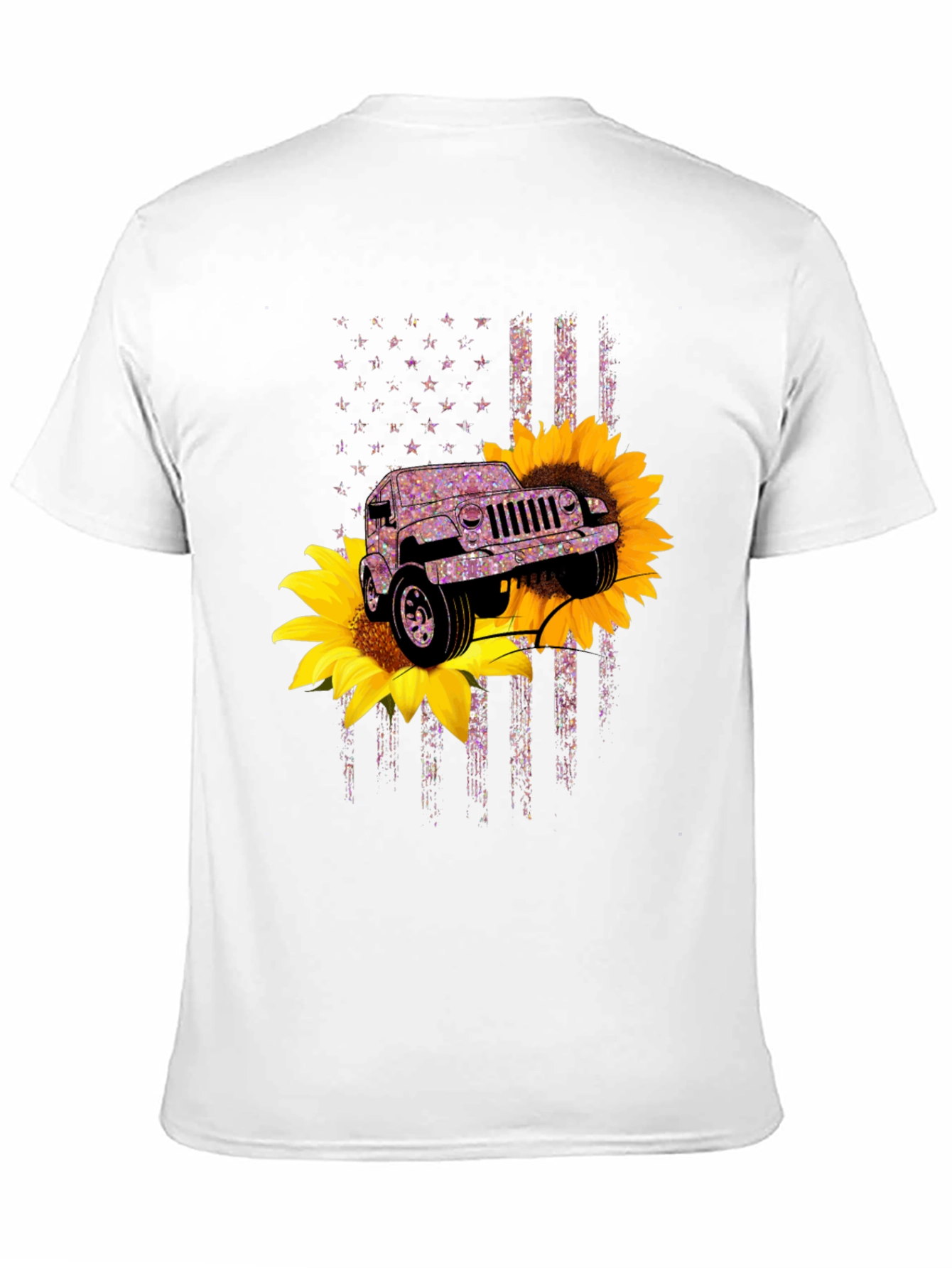 Black Sunflower Jeep T-Shirt - Patriotic Flag Design view 11