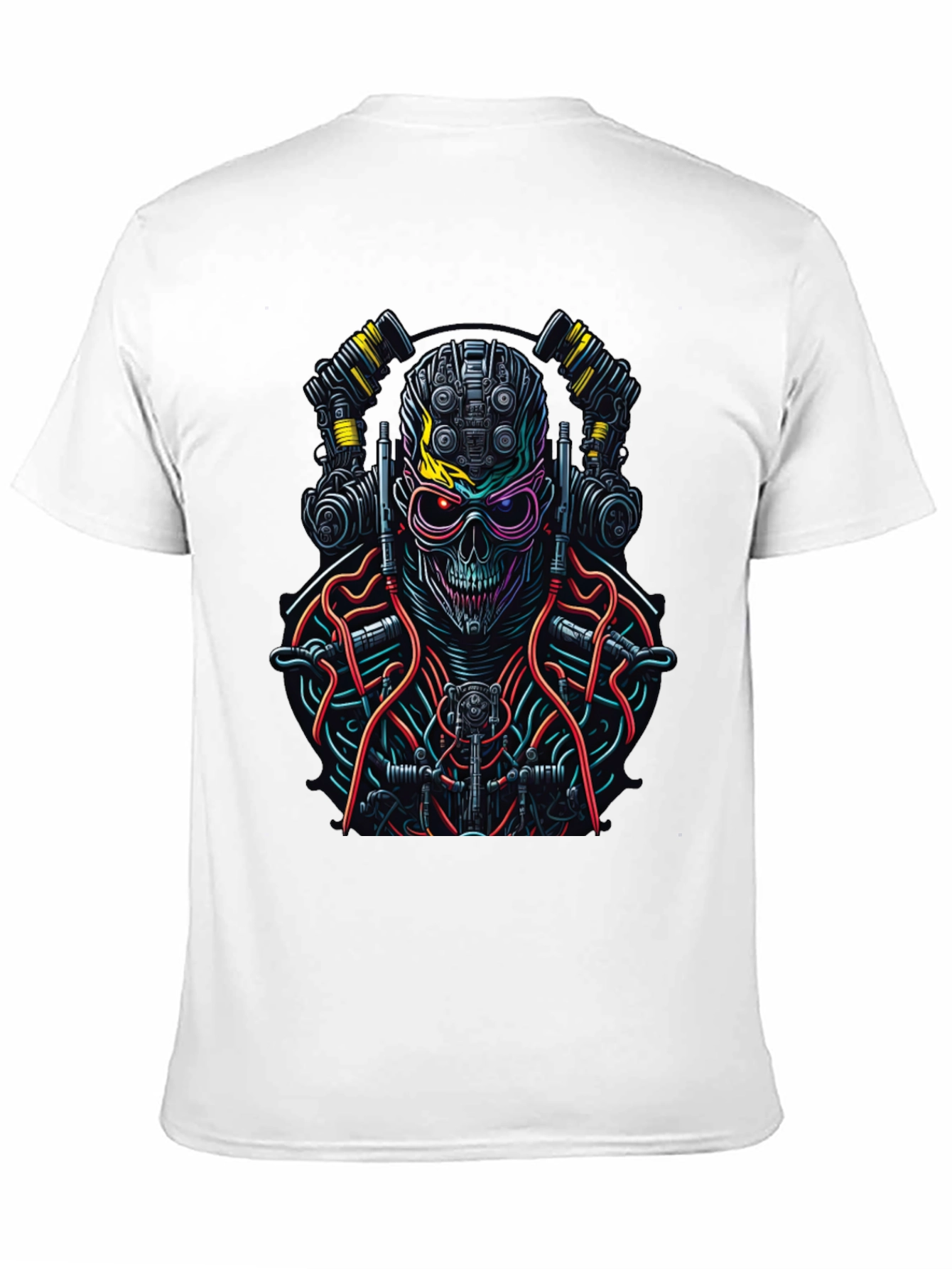Black Cyberpunk Skull Graphic Tee - Unique Robot Skeleton Design view 11