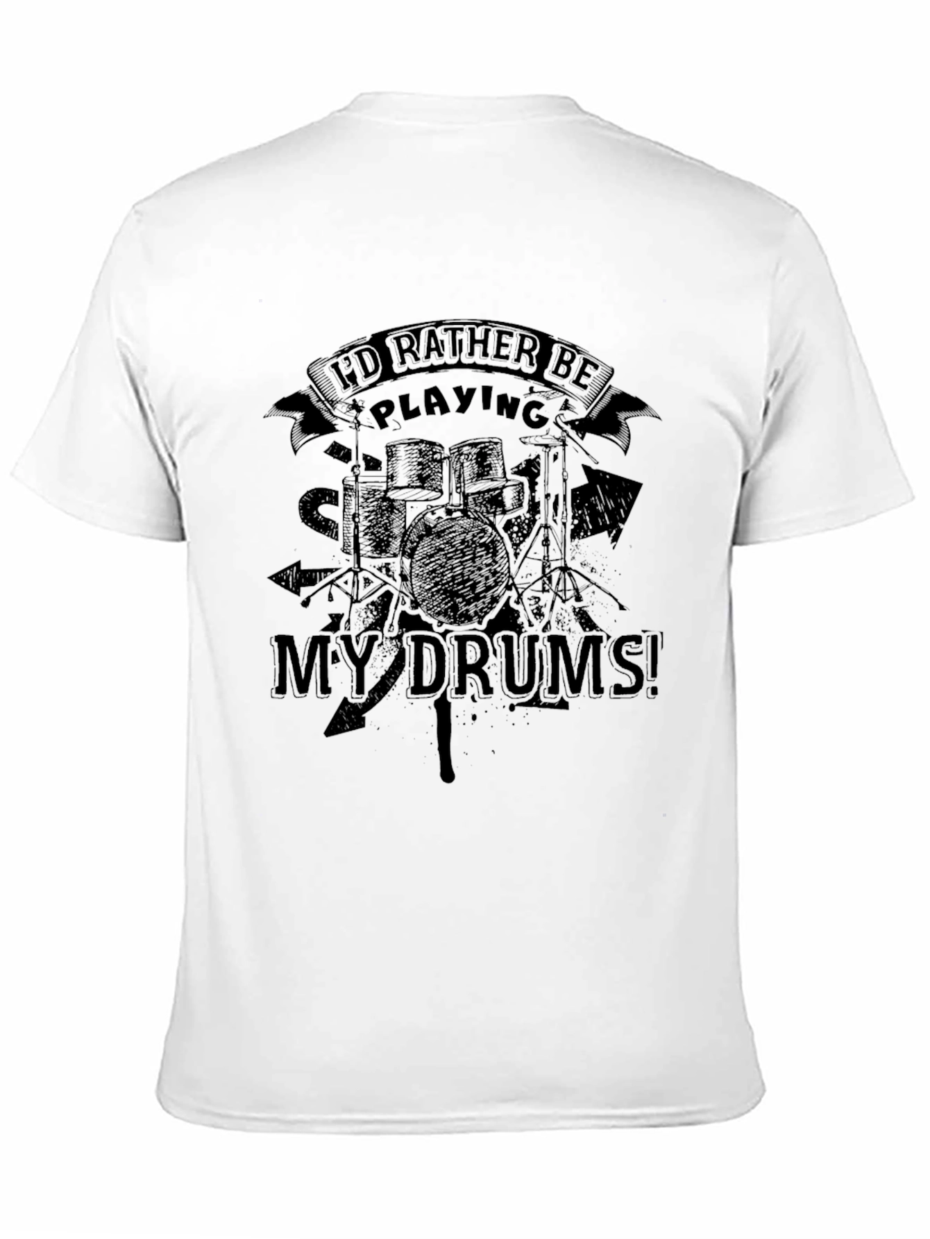 Black I'd Rather Be Playing My Drums Black T-Shirt view 11