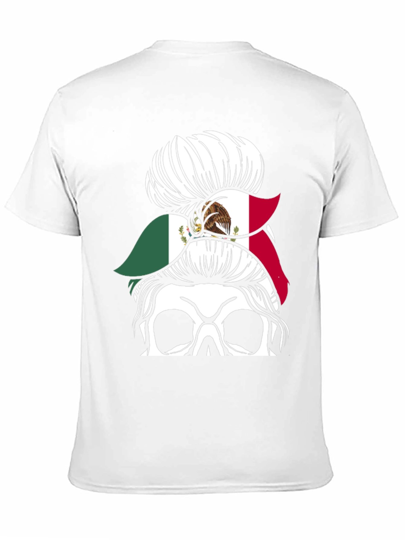 Mexican Flag Skull Messy Bun T-Shirt - 11