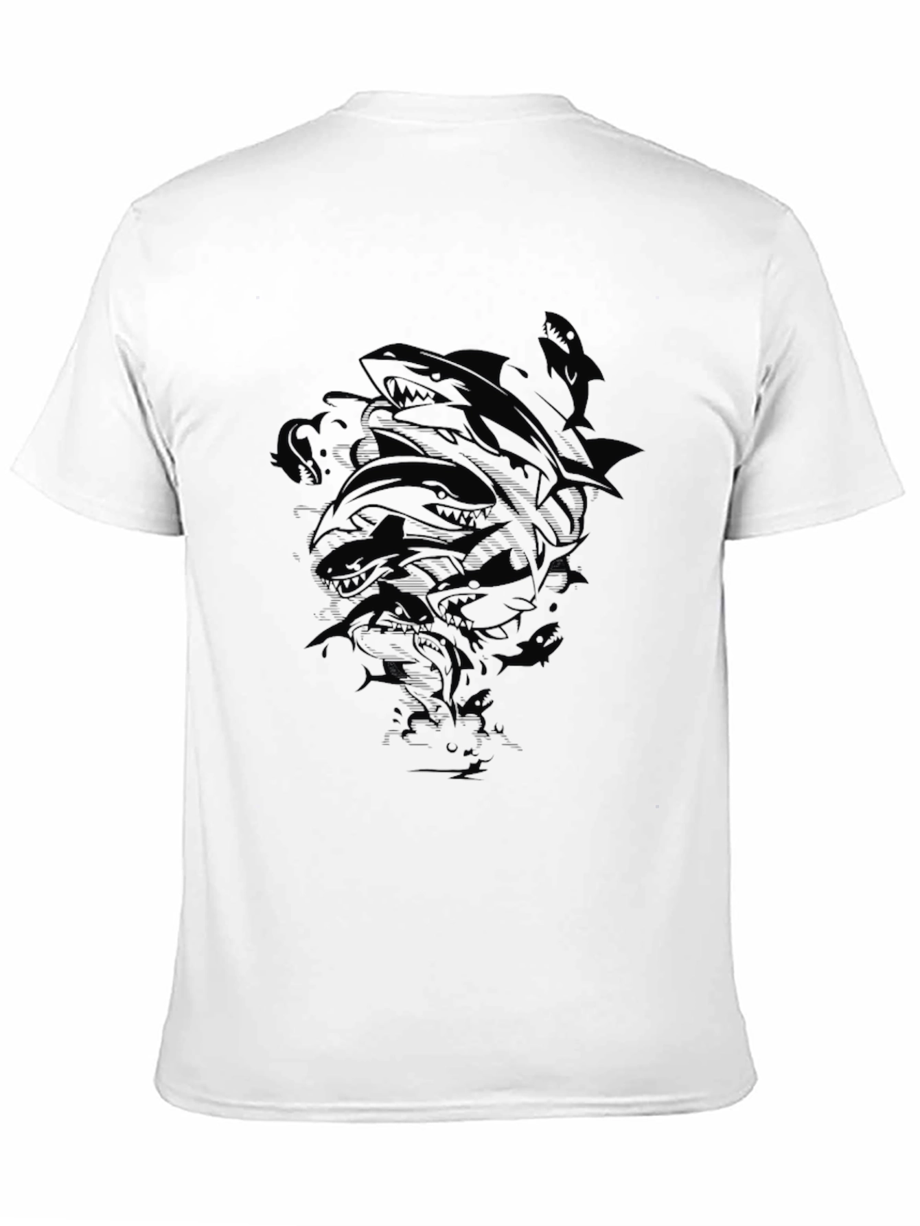 Black Men's Black Shark Graphic Crew Neck T-Shirt view 11