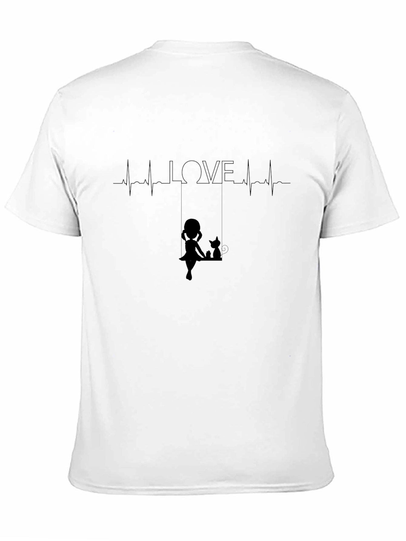 Black Love Heartbeat Girl and Cat on Swing Black T-Shirt view 11