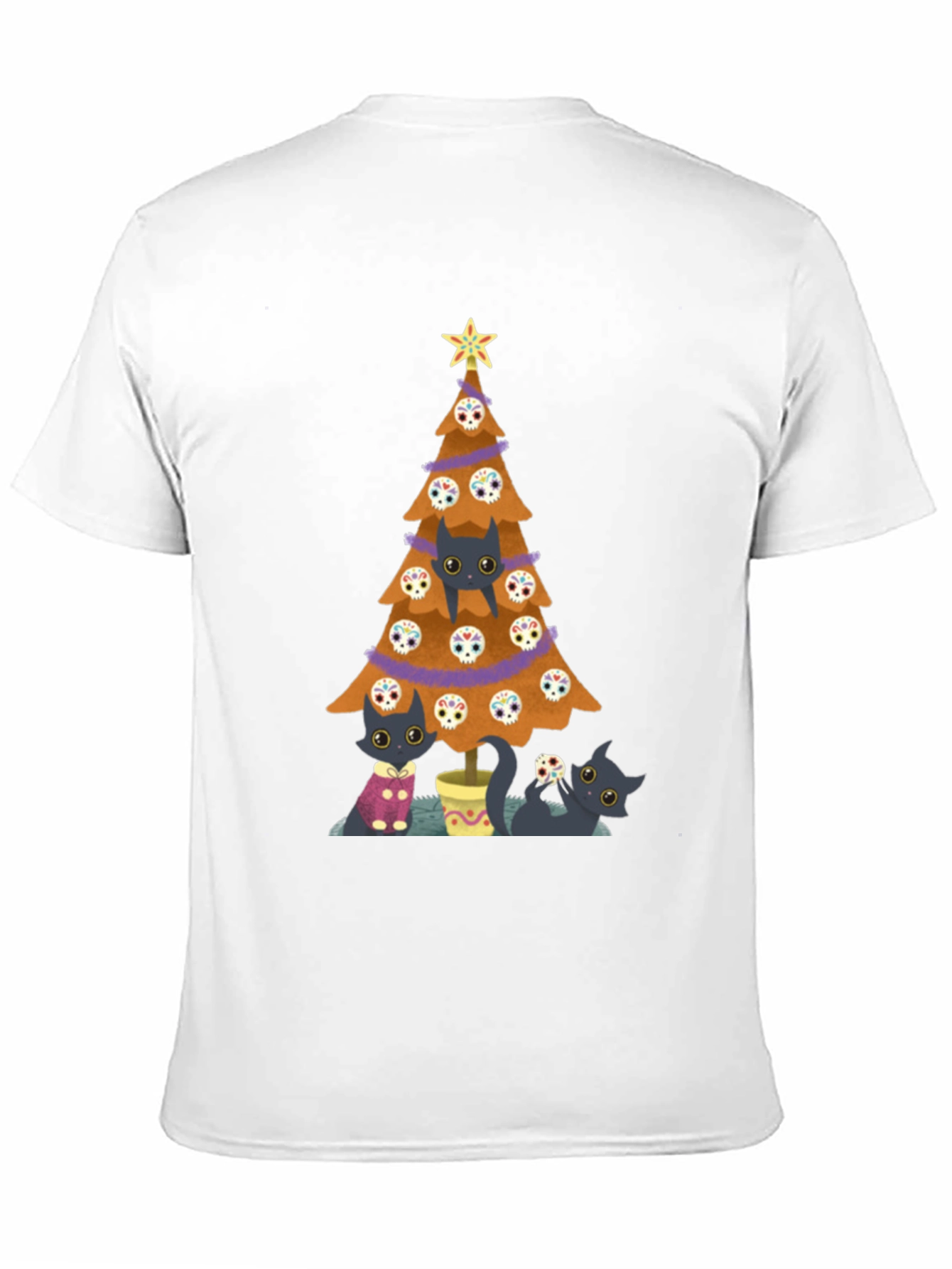 Black Cat Christmas Tree Black T-Shirt view 11