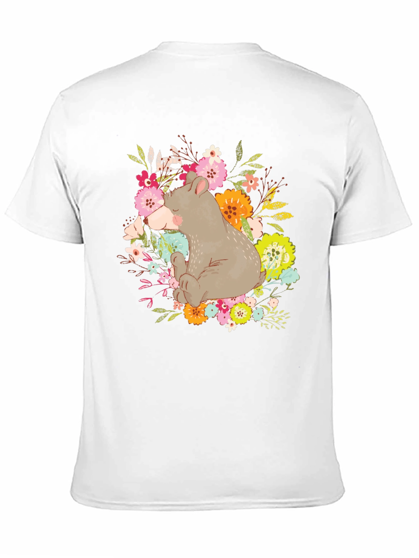 Black Cute Bear Floral T-Shirt - Unisex Graphic Tee view 11