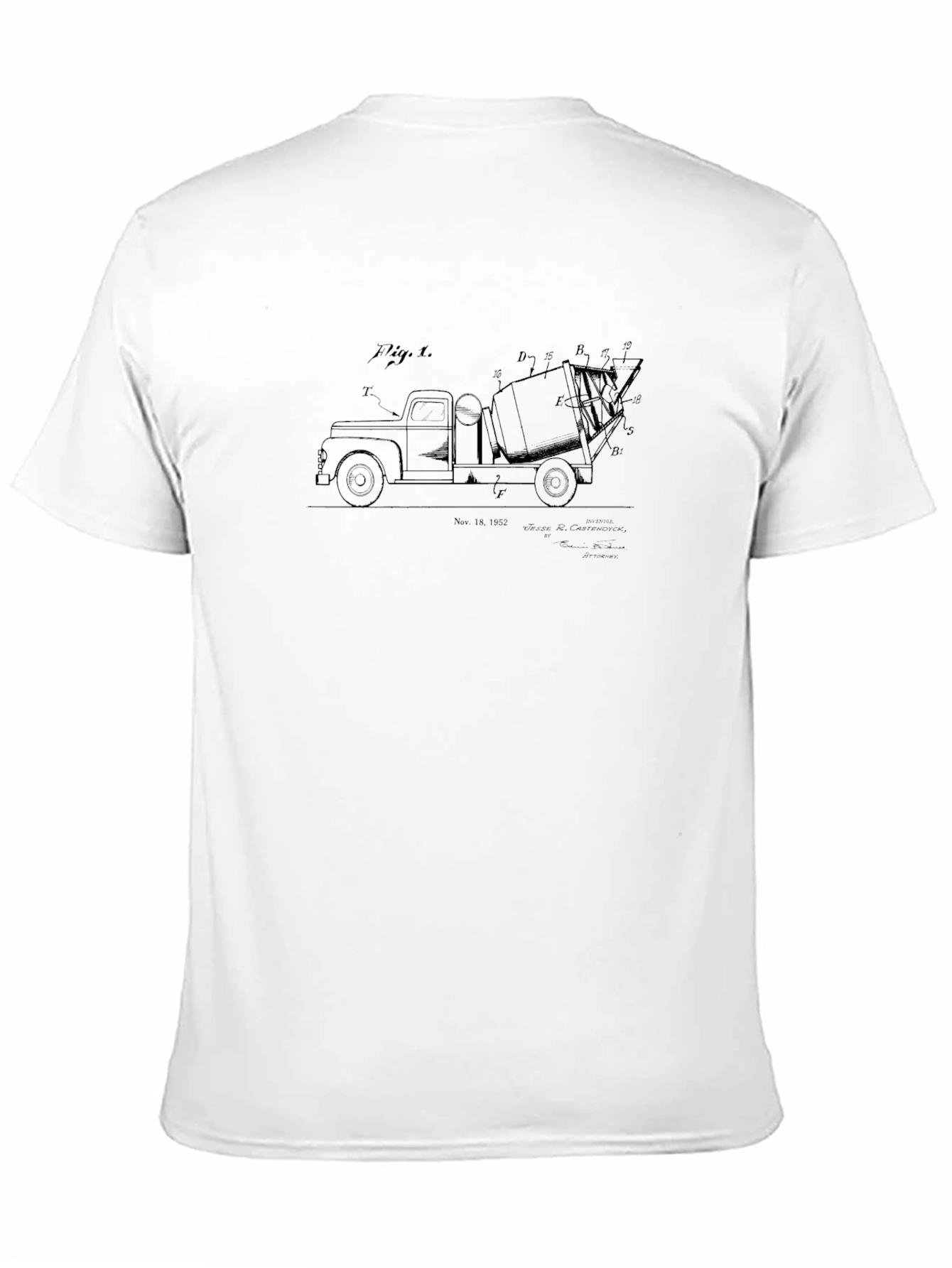 Black Vintage Cement Truck Blueprint T-Shirt view 11