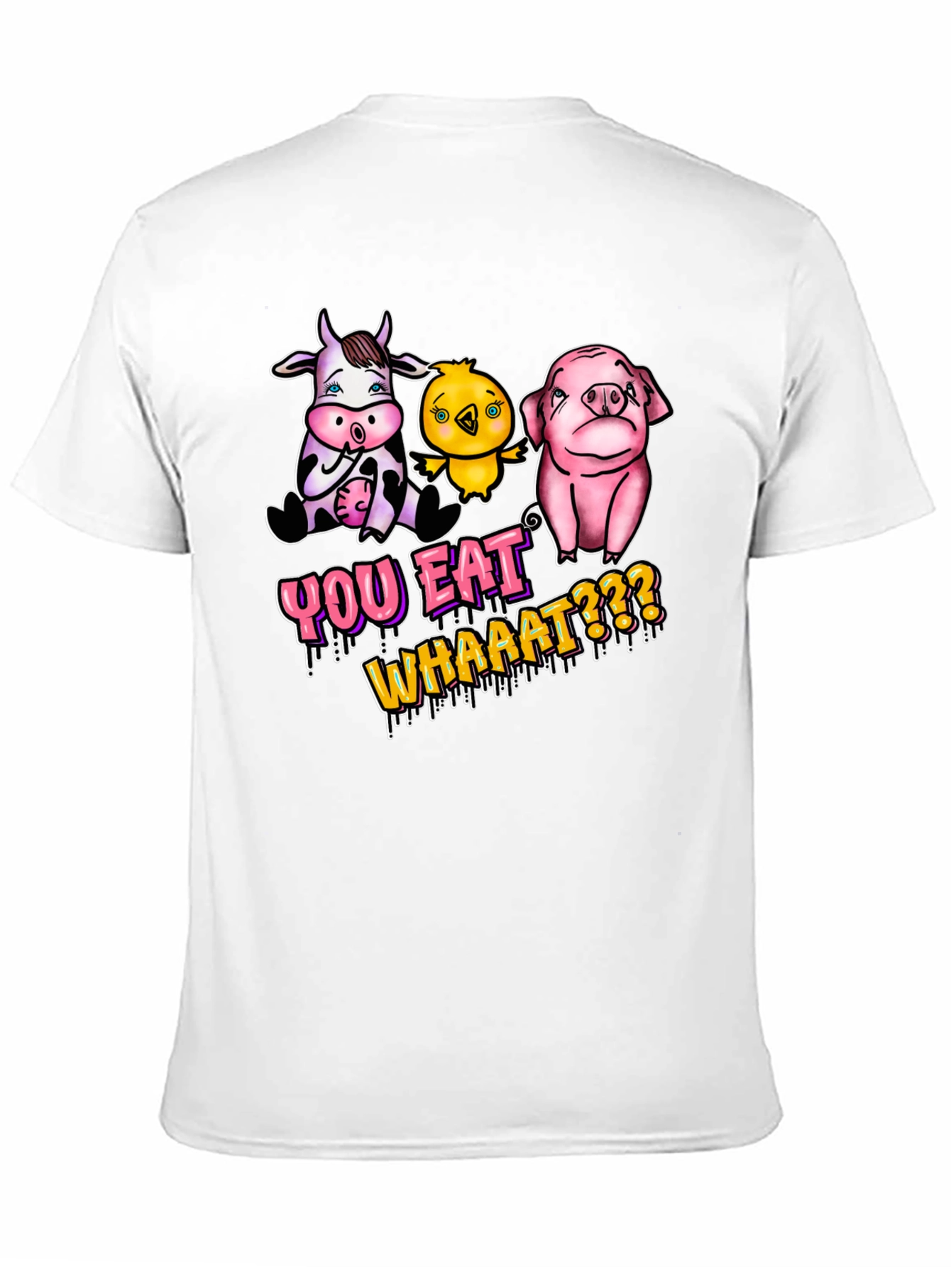 Black Vegan T-Shirt: You Eat Whaaat??? Funny Animal Design view 11
