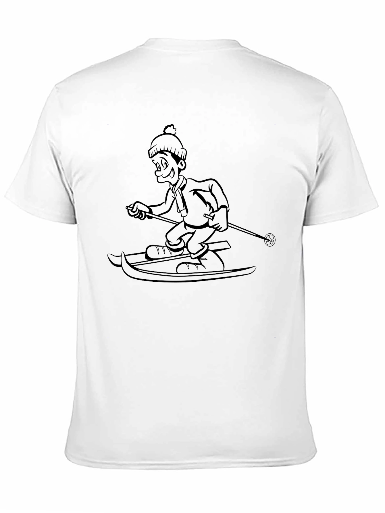 Black Cartoon Skier Graphic Tee - Unisex Black T-Shirt view 11