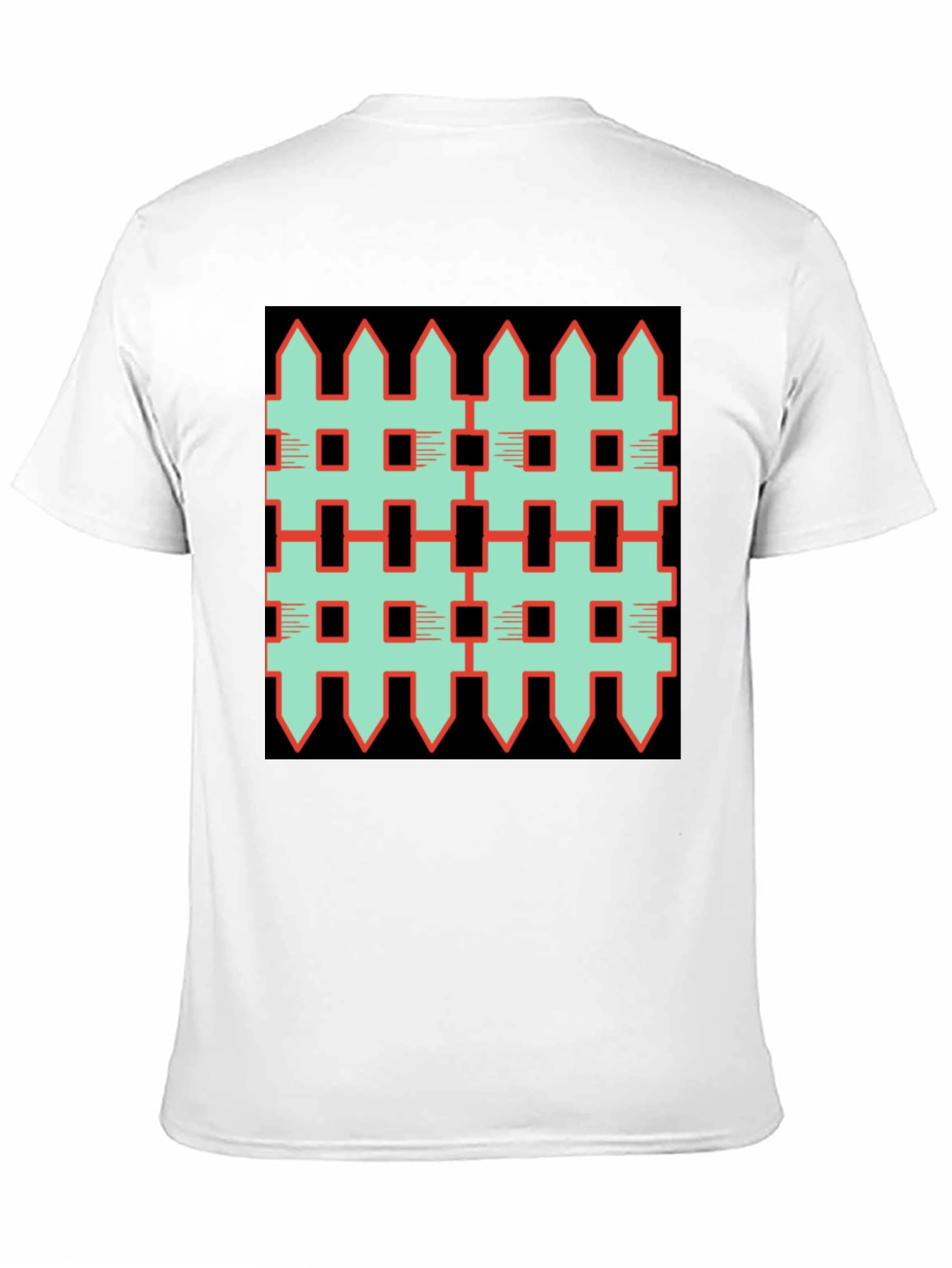 Black Unique Fence Pattern Graphic Tee - Black view 11