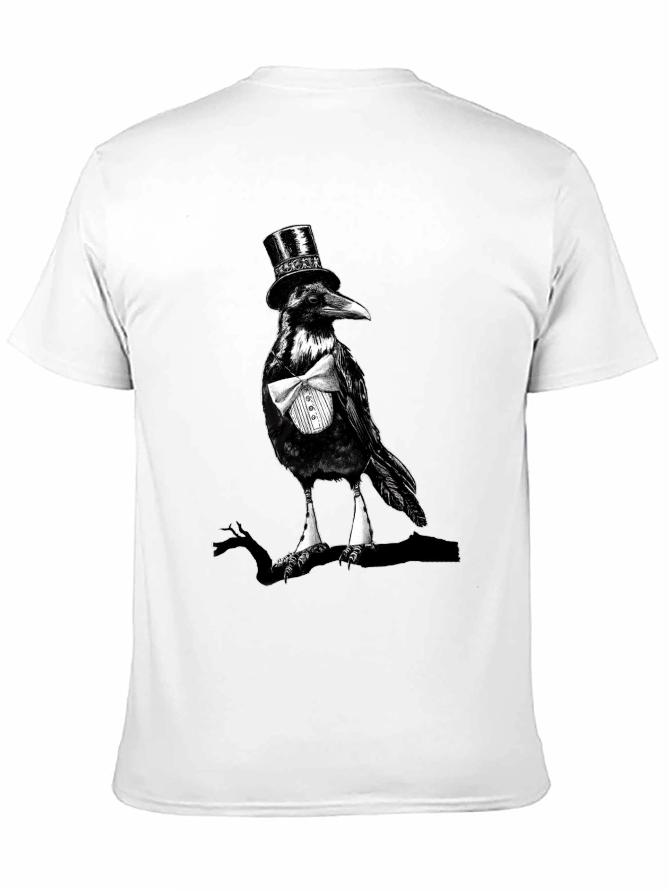 Black Raven Top Hat Bowtie T-Shirt, Mens Black Tee view 11