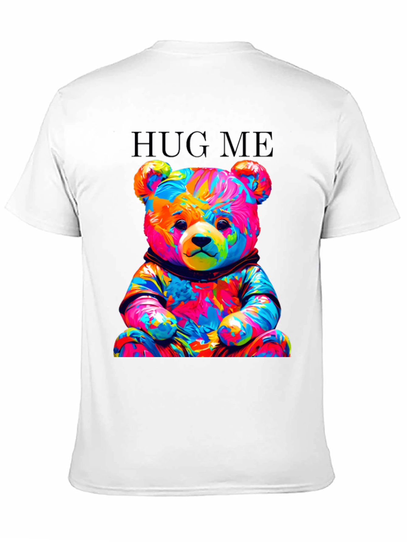 Black Colorful Teddy Bear Hug Me Graphic T-Shirt view 11