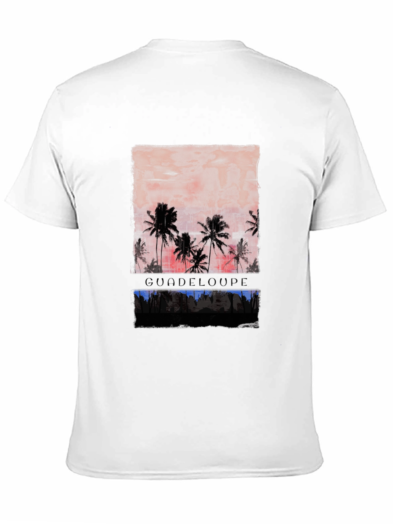 Black Guadeloupe Palm Tree Sunset Men's Graphic T-Shirt view 11