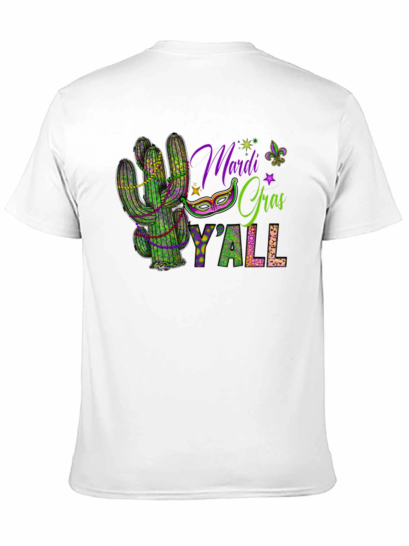 Black Mardi Gras Y'all Cactus T-Shirt view 11