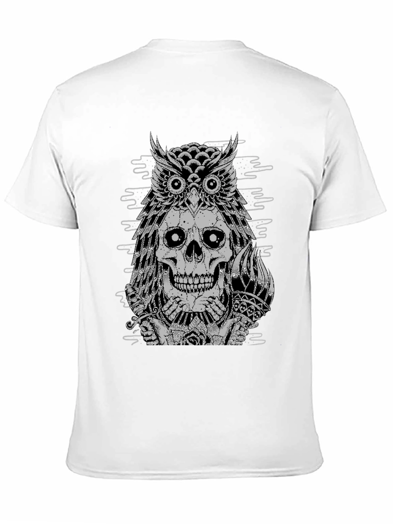 Black Owl Skull Graphic Tee - Black Cotton T-Shirt view 11