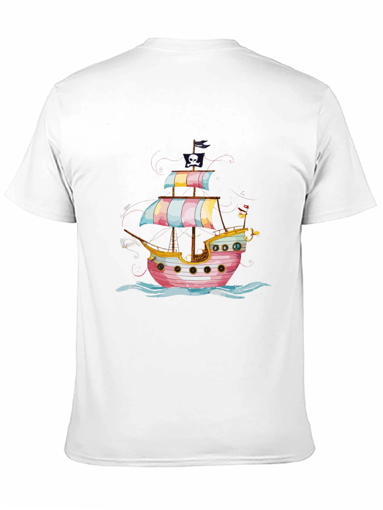 Black Pirate Ship Graphic Tee - Black Cotton T-Shirt view 11