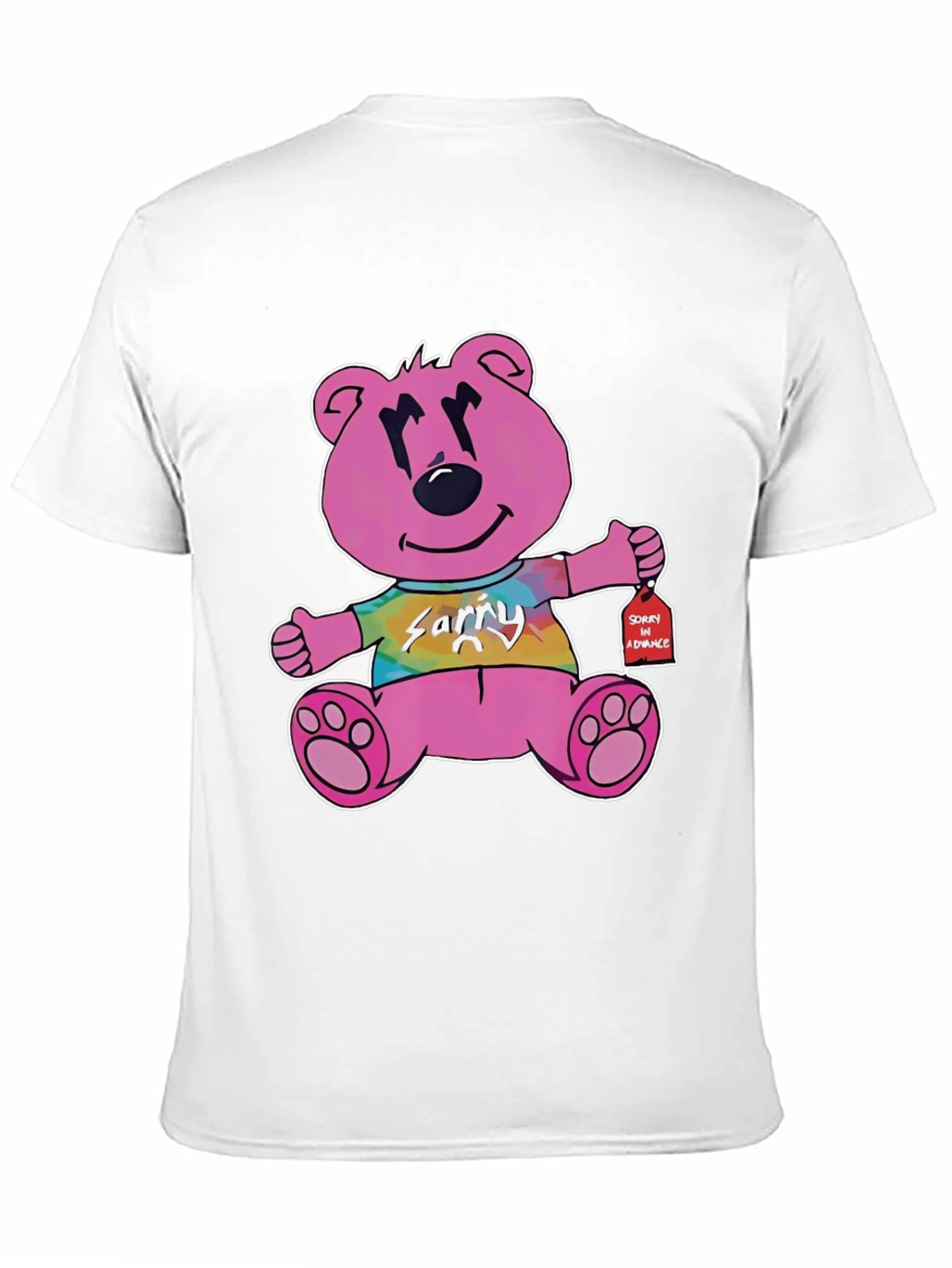 Black Novelty Graphic Tee: Pink Bear 'Sorry in Advance' view 11