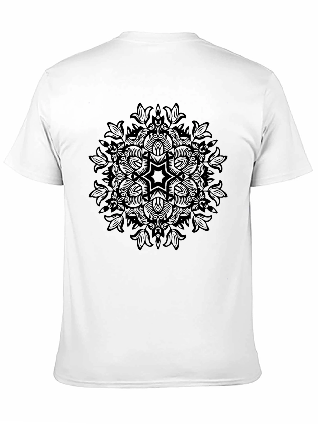 Black Men's Black Mandala Print Crew Neck T-Shirt view 11