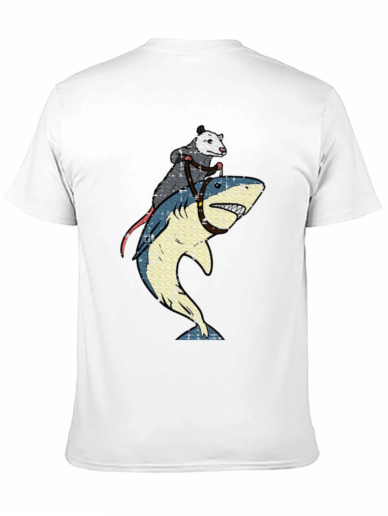 Black Opossum Riding Shark Graphic T-Shirt view 11