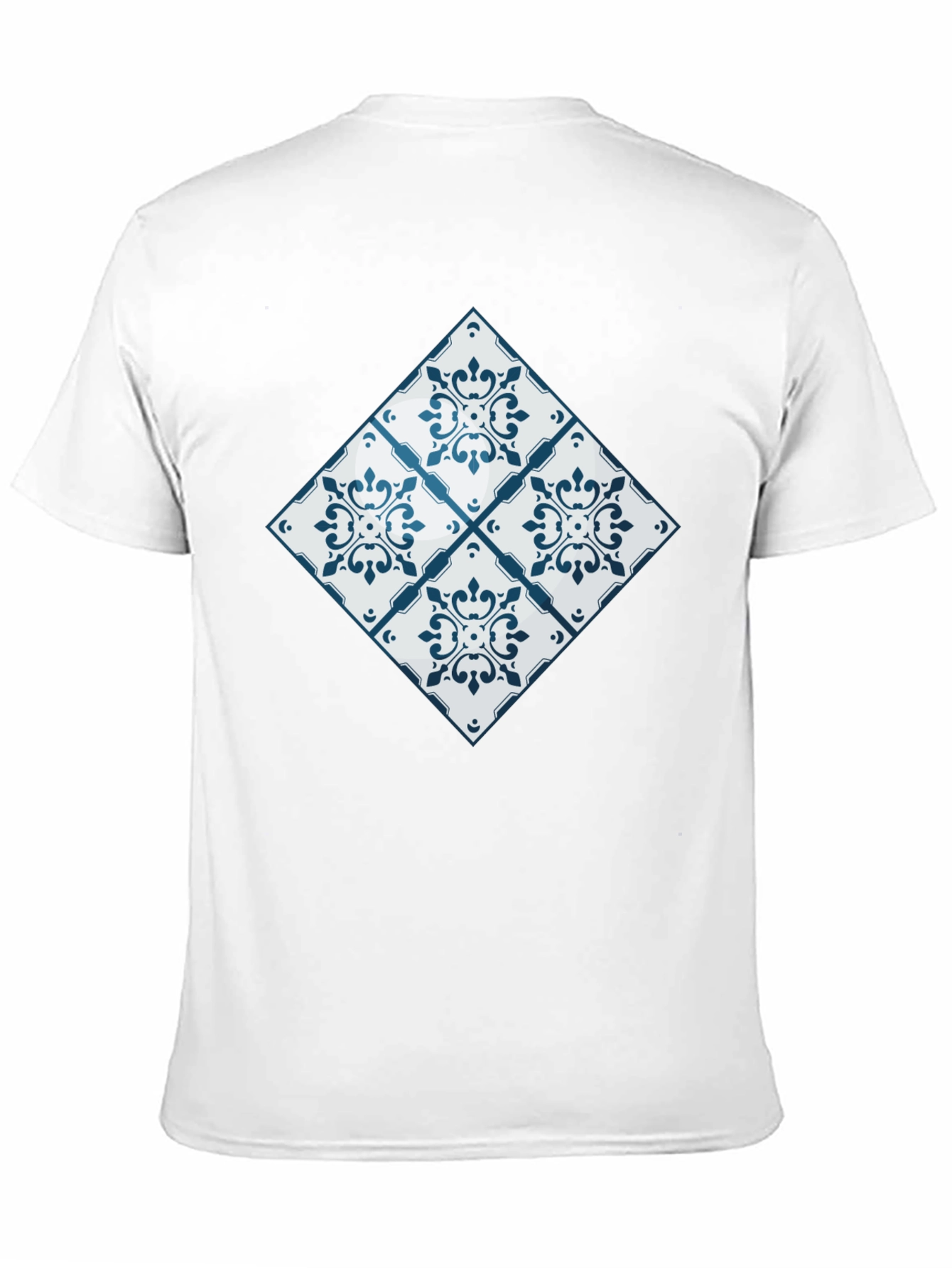 Black Azulejo Tile Pattern Black T-Shirt view 11