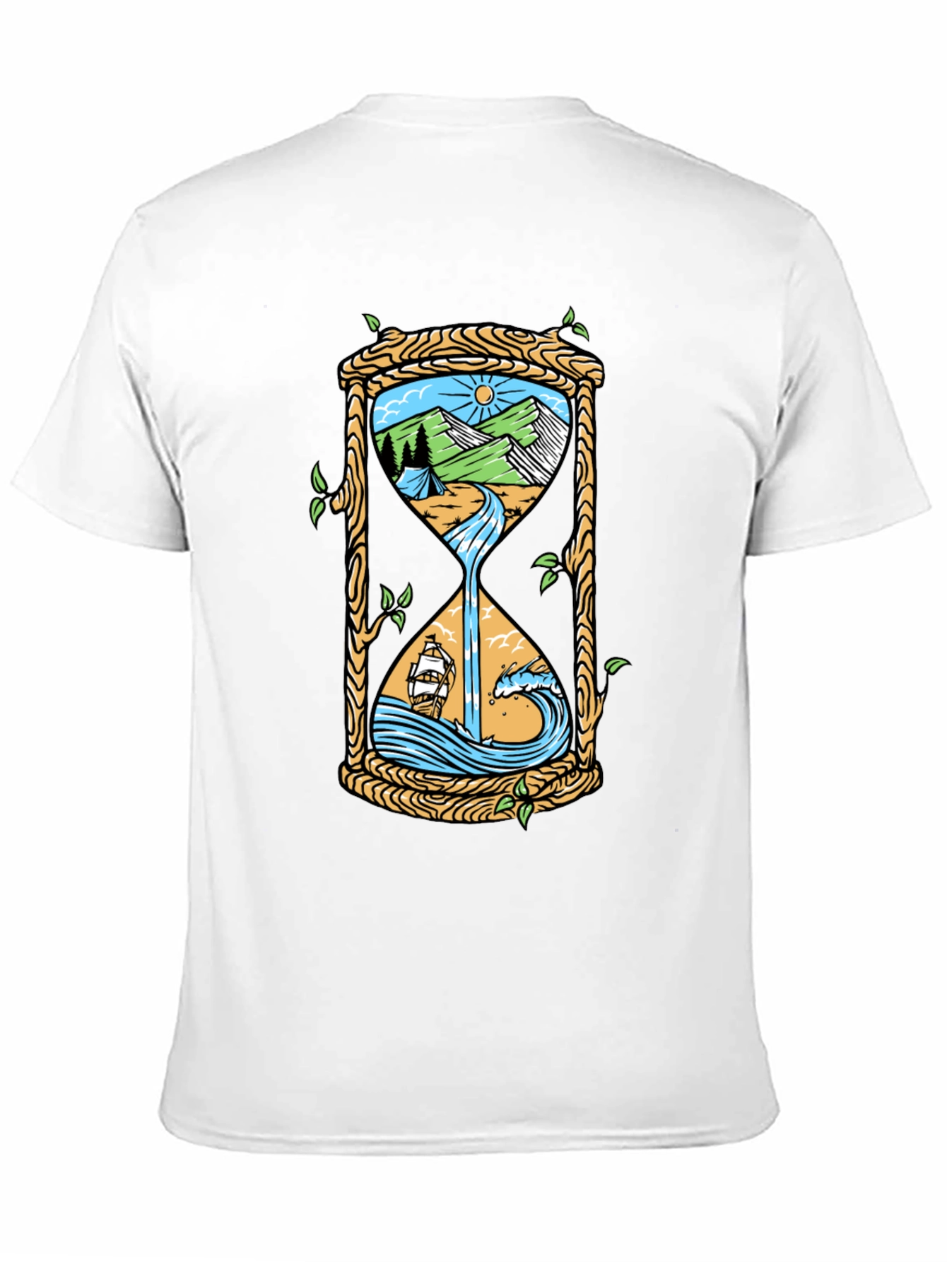 Black Nature Hourglass Graphic Tee - Unique Time Design Shirt view 11