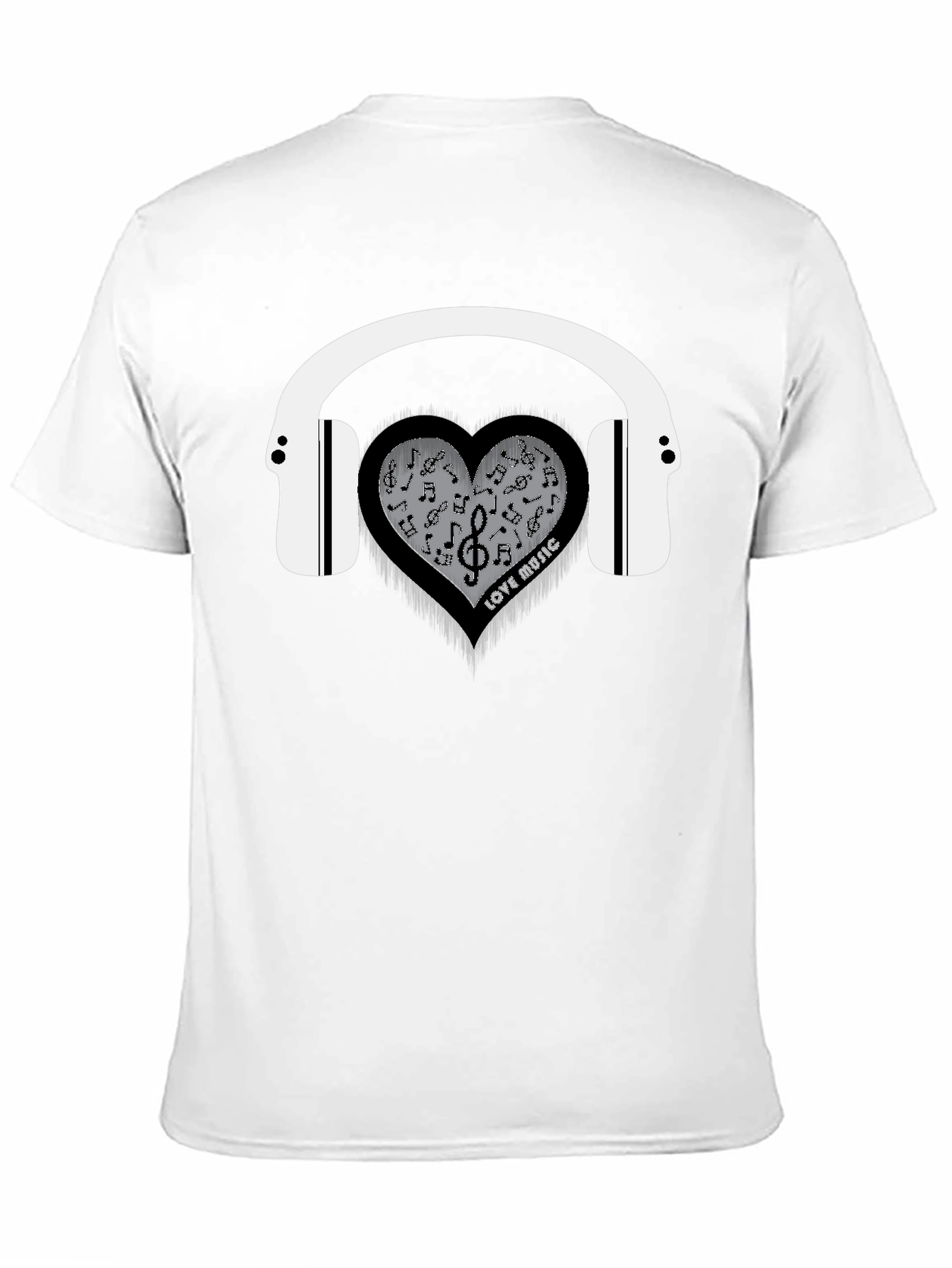 Black Love Music Heart Headphones Graphic T-Shirt view 11