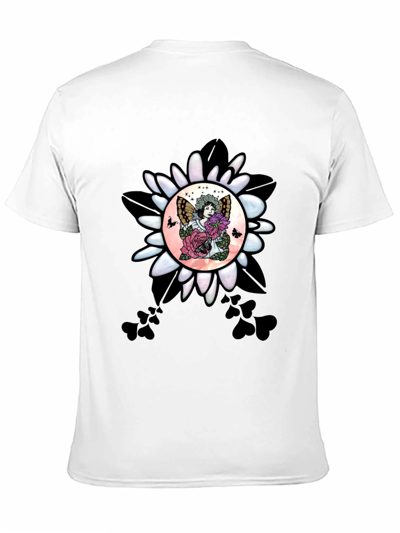 Black Floral Fairy Graphic T-Shirt - Unique Design view 11