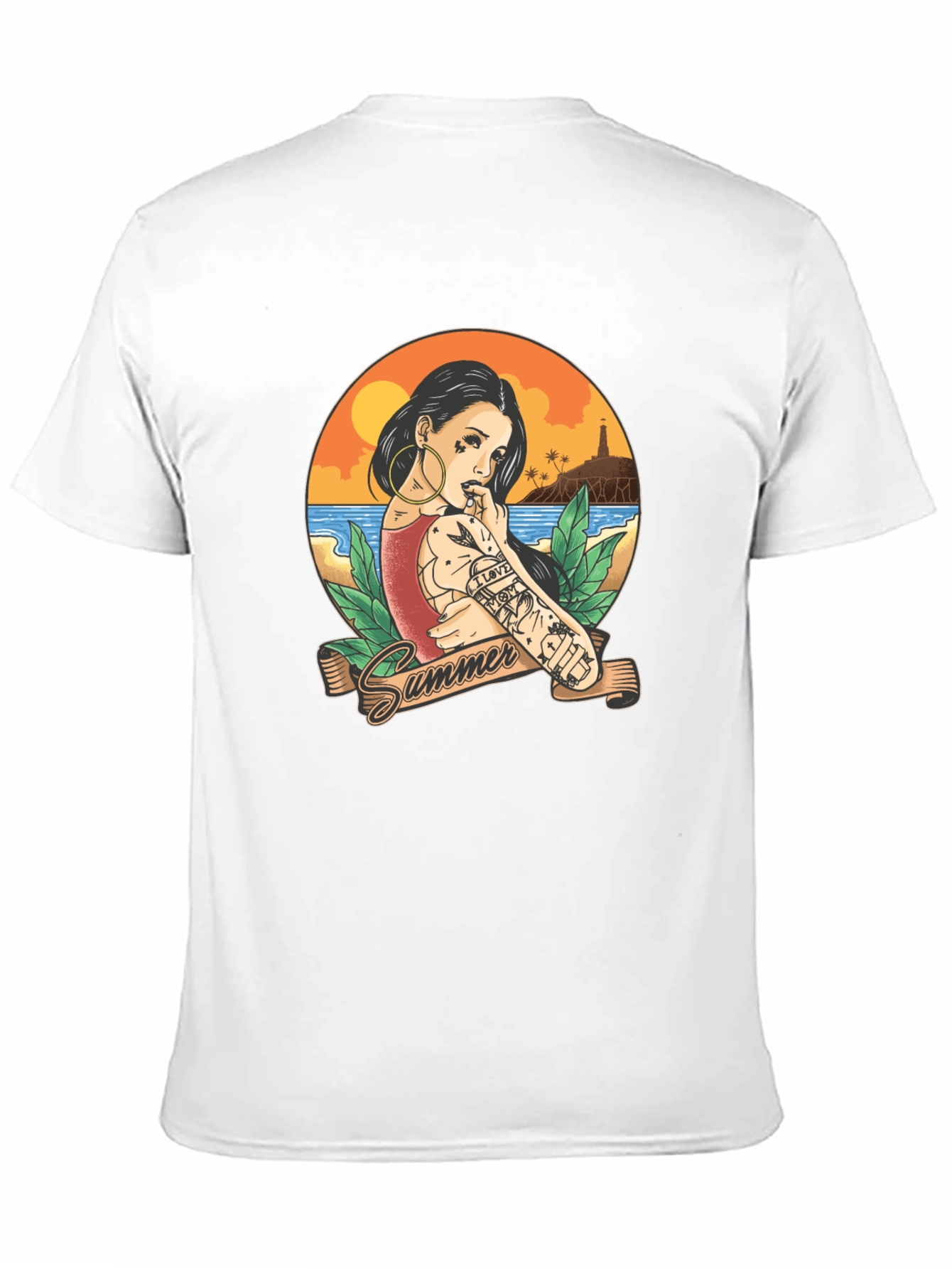 Summer Tattoo Girl Graphic T-Shirt - Black - 11