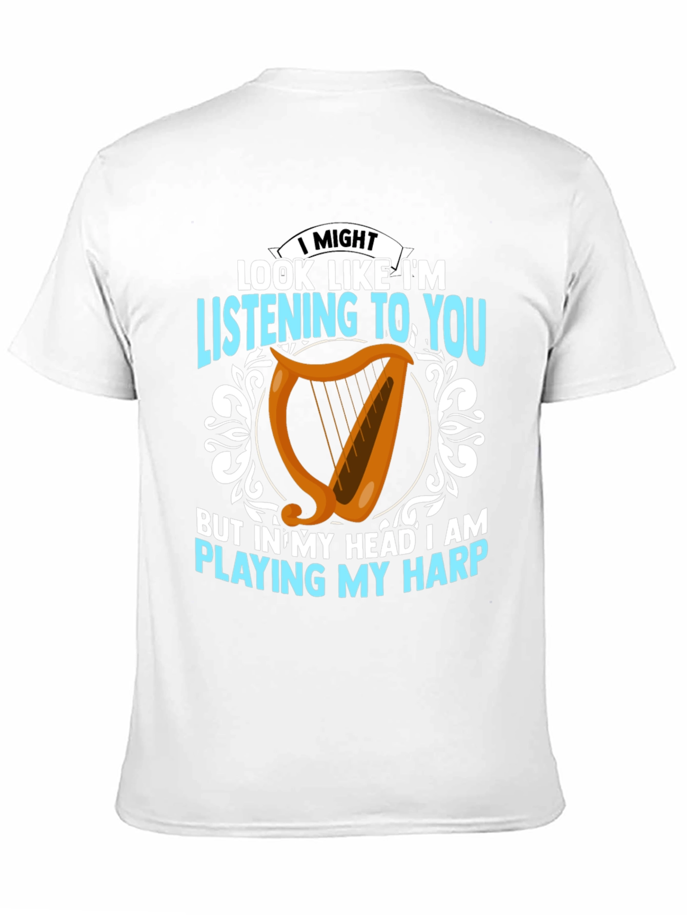 Black Harp Player T-Shirt - Musical Mind Black Tee view 11