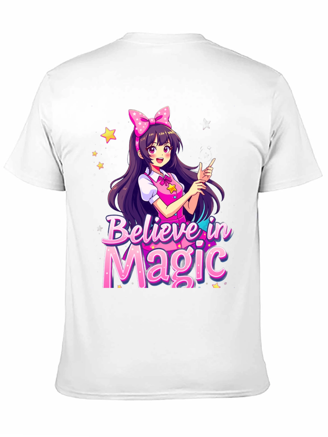 Black Believe in Magic Anime Girl Graphic T-Shirt view 11