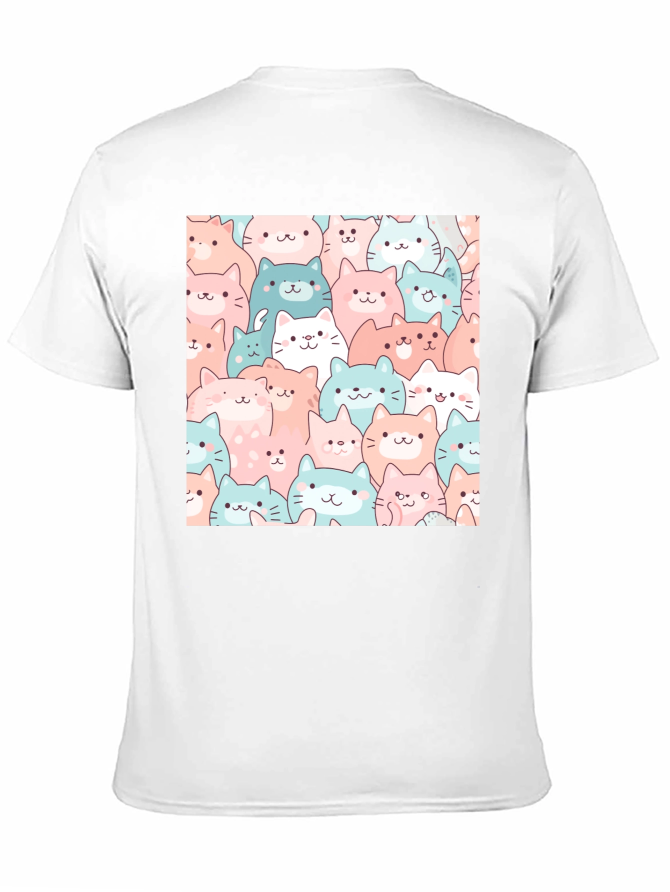 Black Cute Cats Pattern Black T-Shirt view 11