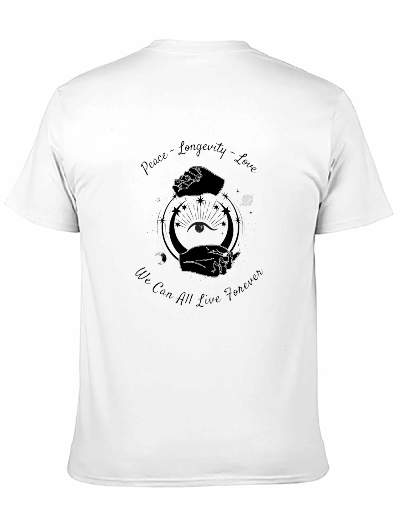 Black Peace Longevity Love Graphic Black T-Shirt view 11