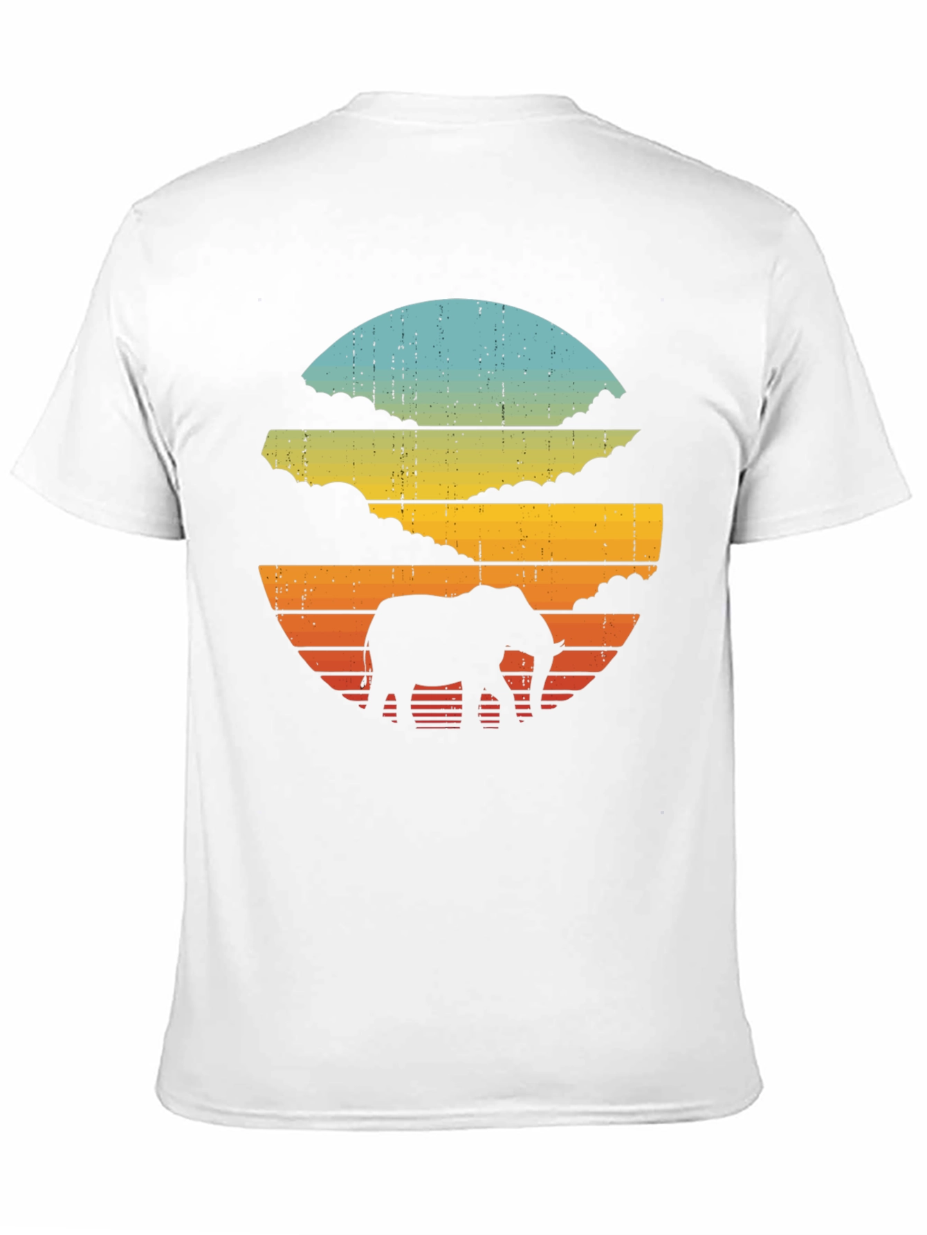 Black Retro Elephant Sunset Black T-Shirt view 11