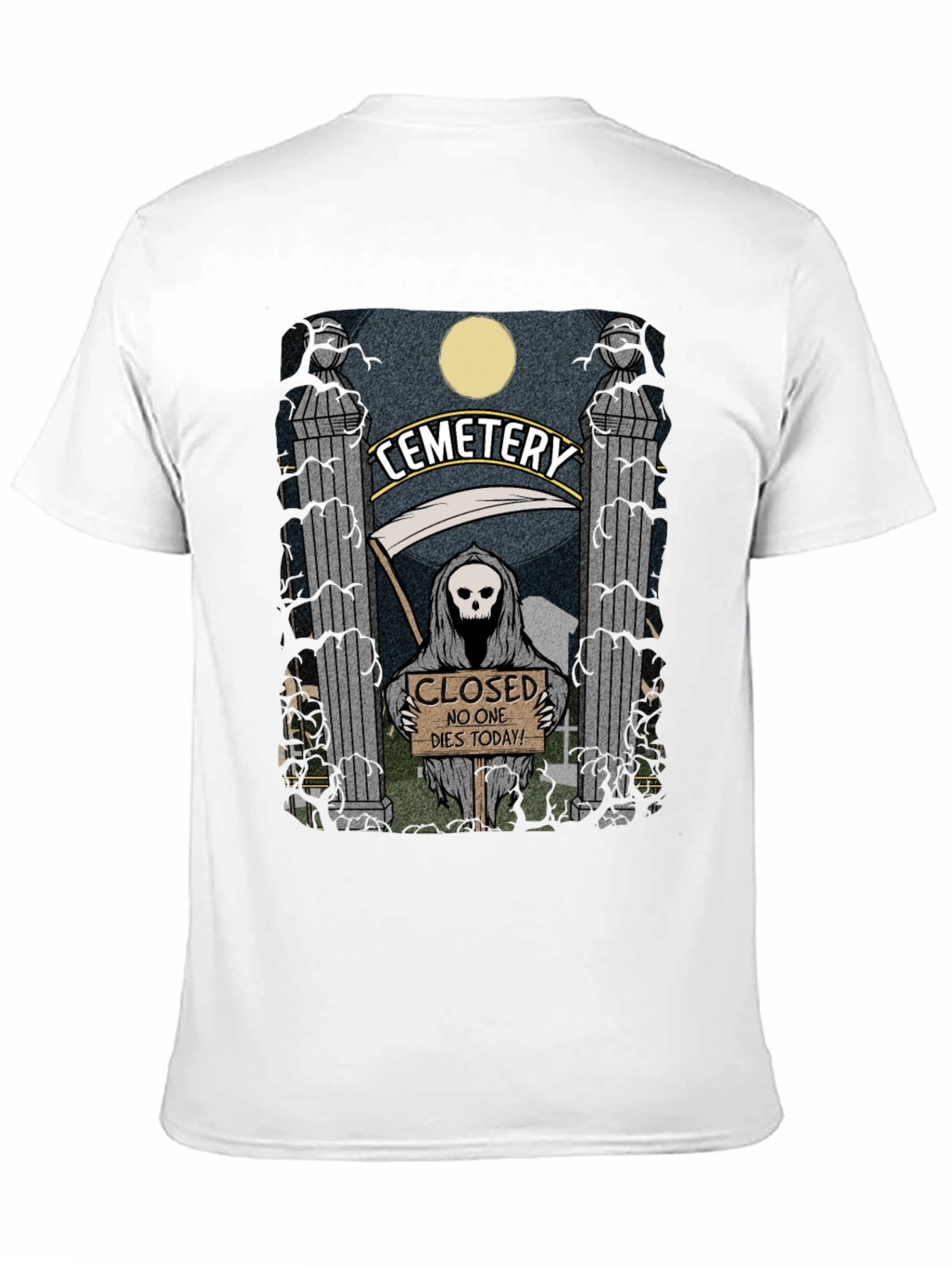 Black Cemetery Reaper Graphic T-Shirt - No One Dies Today view 11