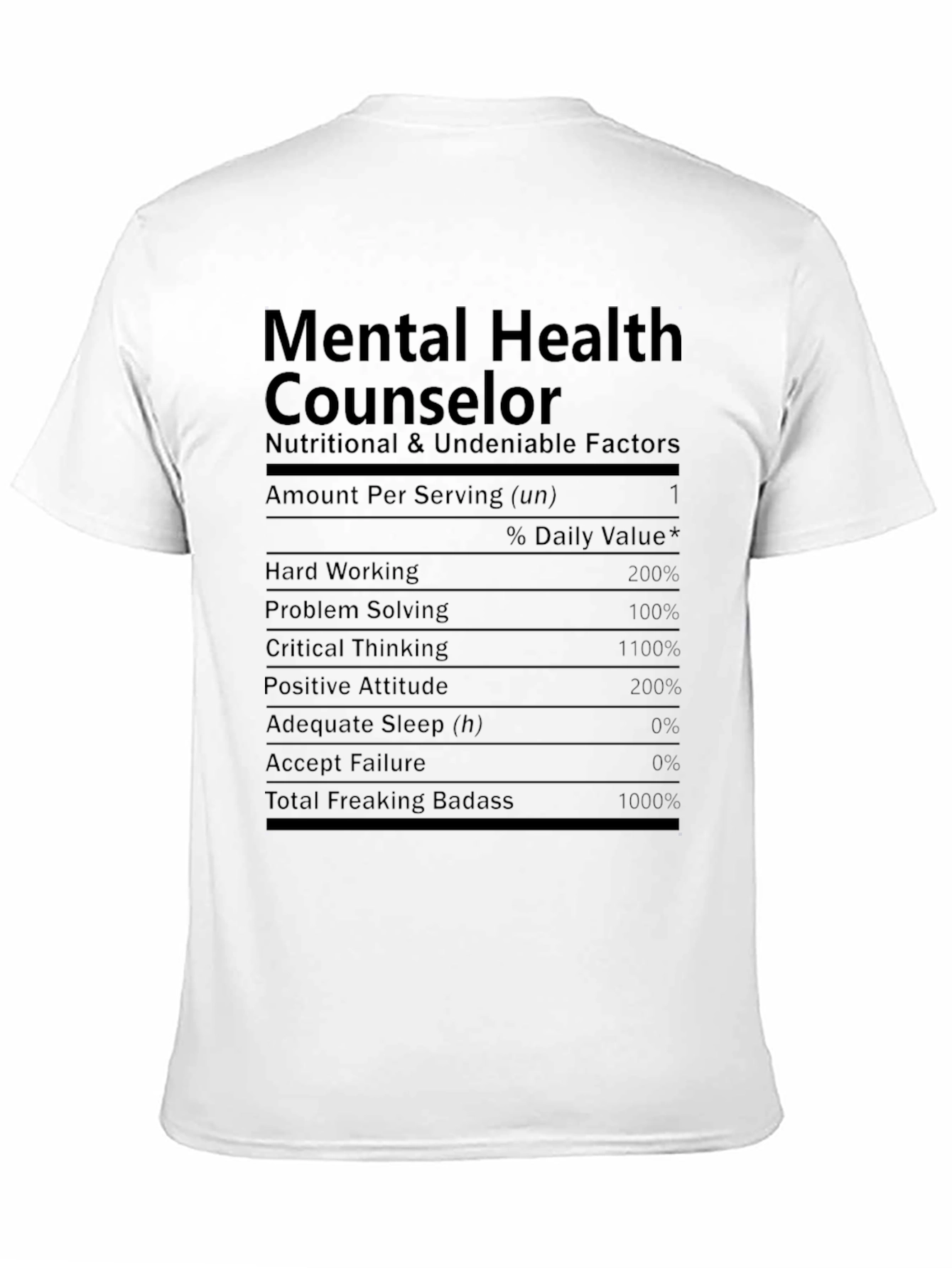 Black Mental Health Counselor T-Shirt - Nutritional Facts Funny Tee view 11