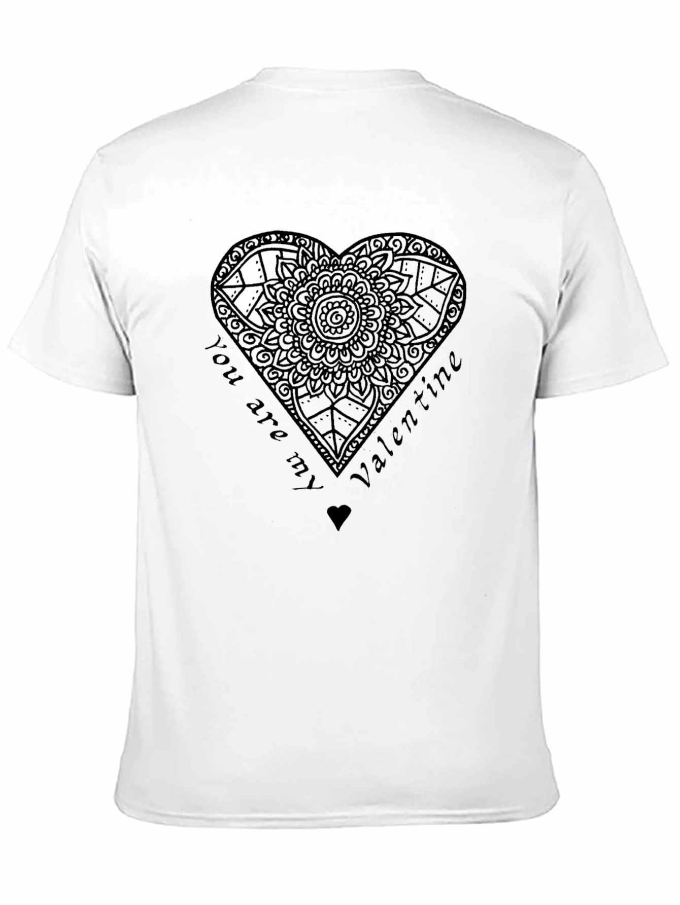 Black Valentine's Day Heart Mandala Men's Black T-Shirt view 11