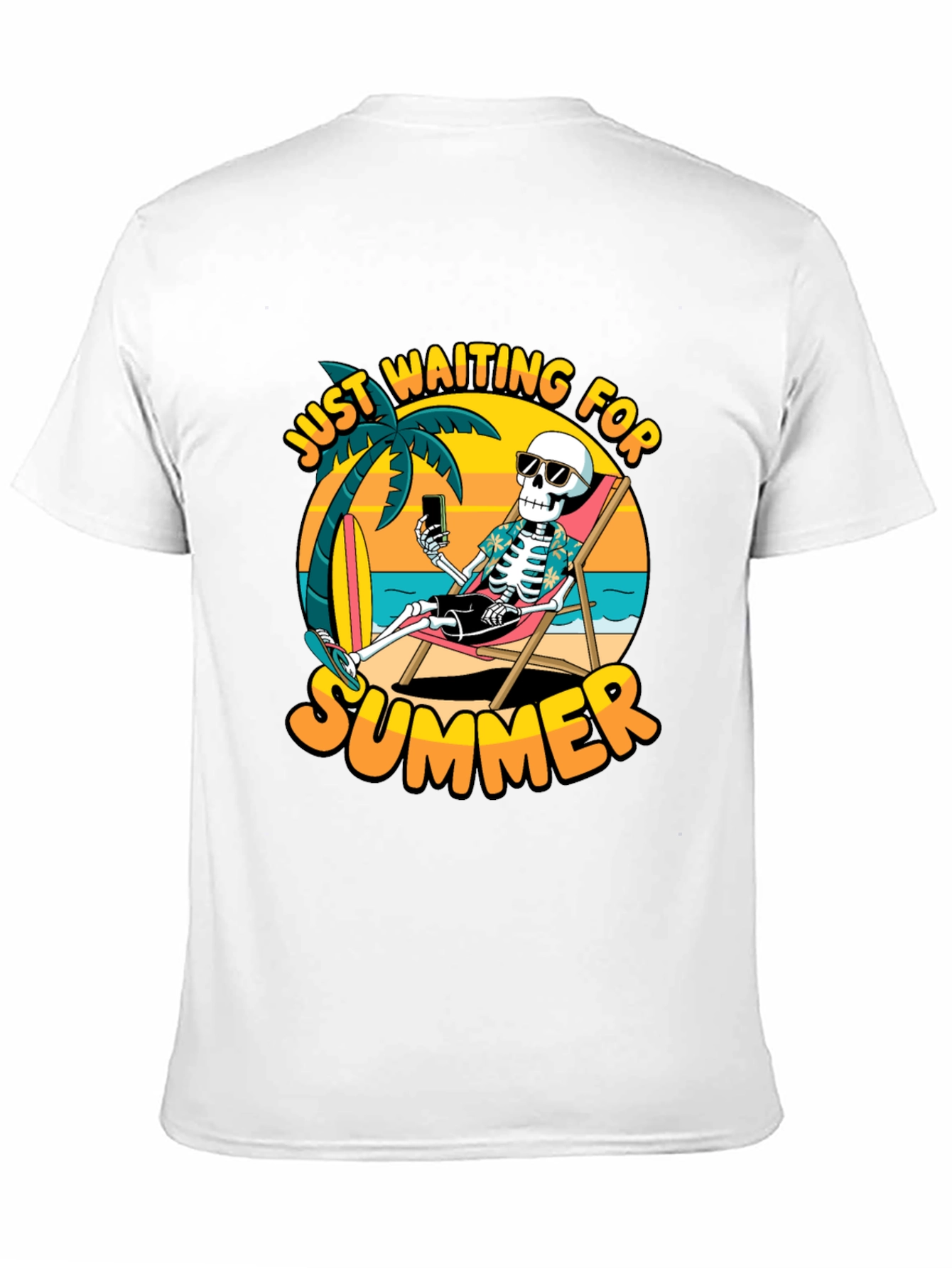 Black Just Waiting For Summer T-Shirt - Skeleton Beach Design view 11
