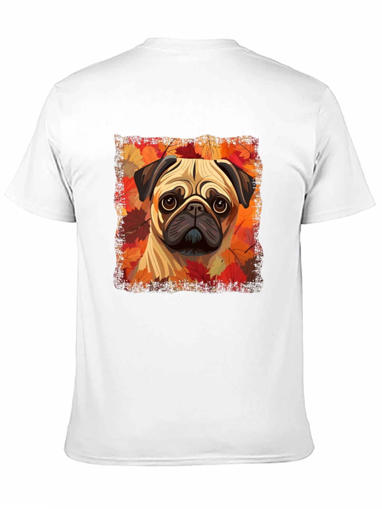 Black Pug in Autumn Leaves Graphic T-Shirt view 11